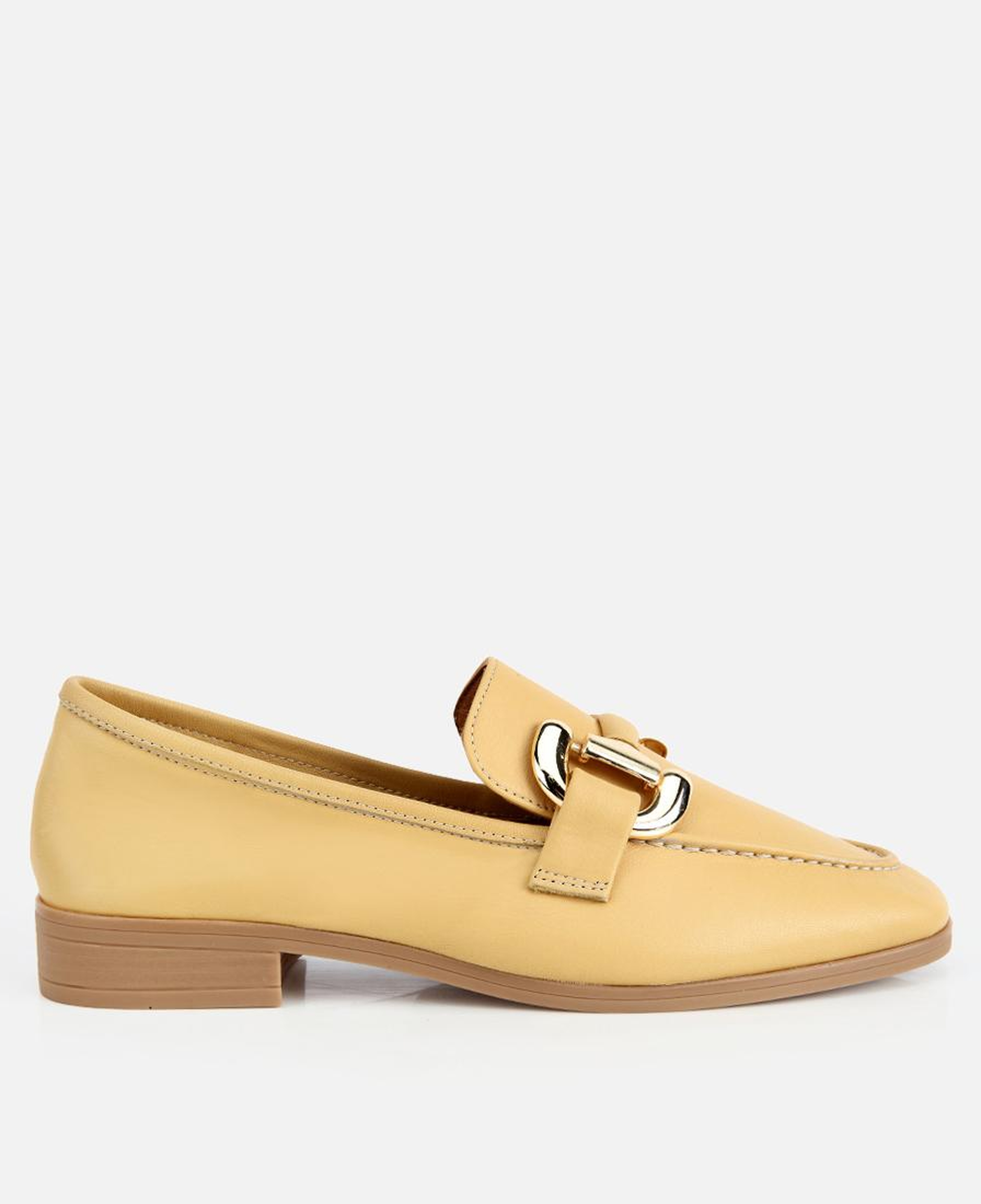 Kadın Deri Sarı Toka Detaylı Klasik Loafer