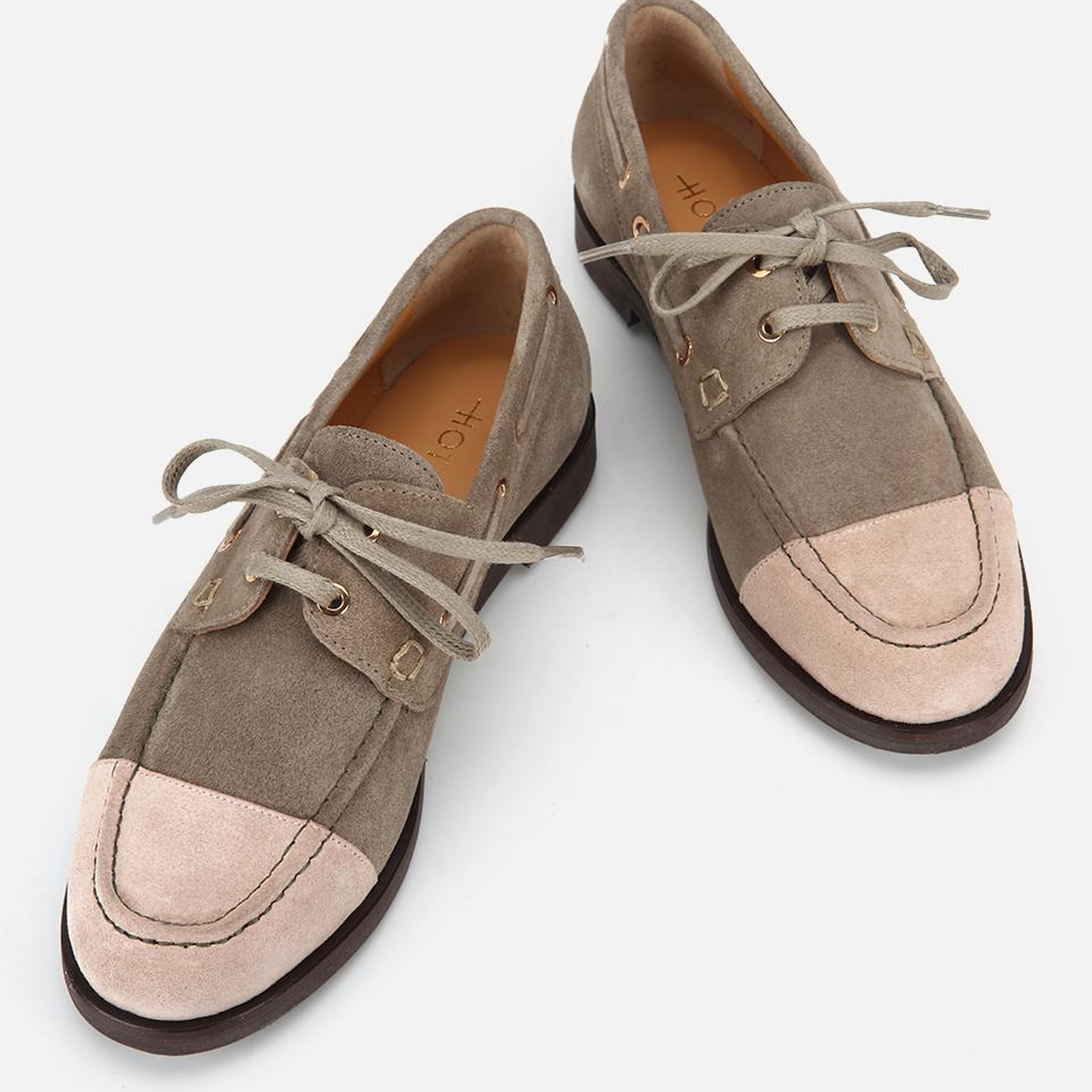 Kadın Süet Deri Bej/Haki Bağcık Detaylı Günlük Loafer