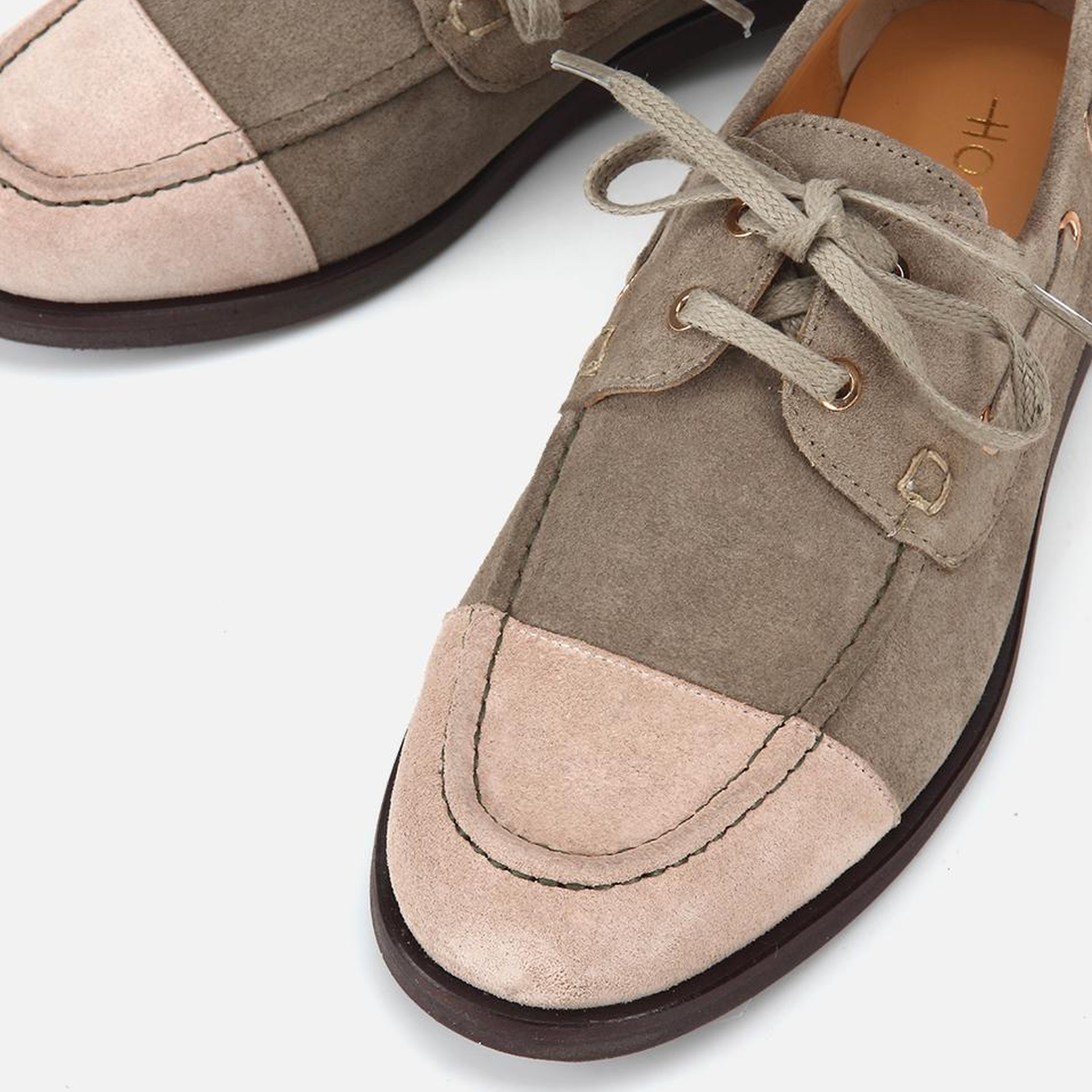 Kadın Süet Deri Bej/Haki Bağcık Detaylı Günlük Loafer