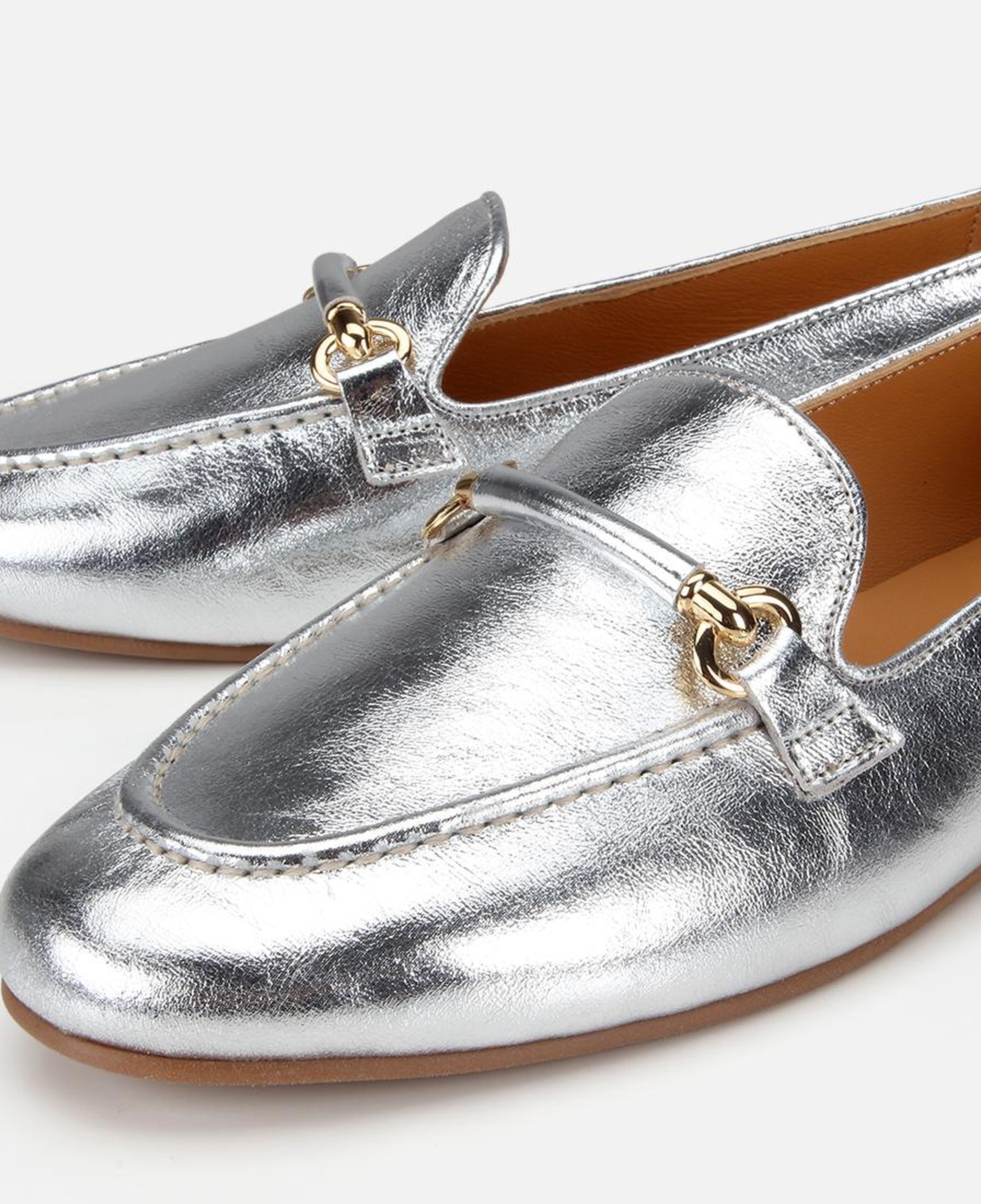 Kadın Deri Lame Metalik Klasik Loafer