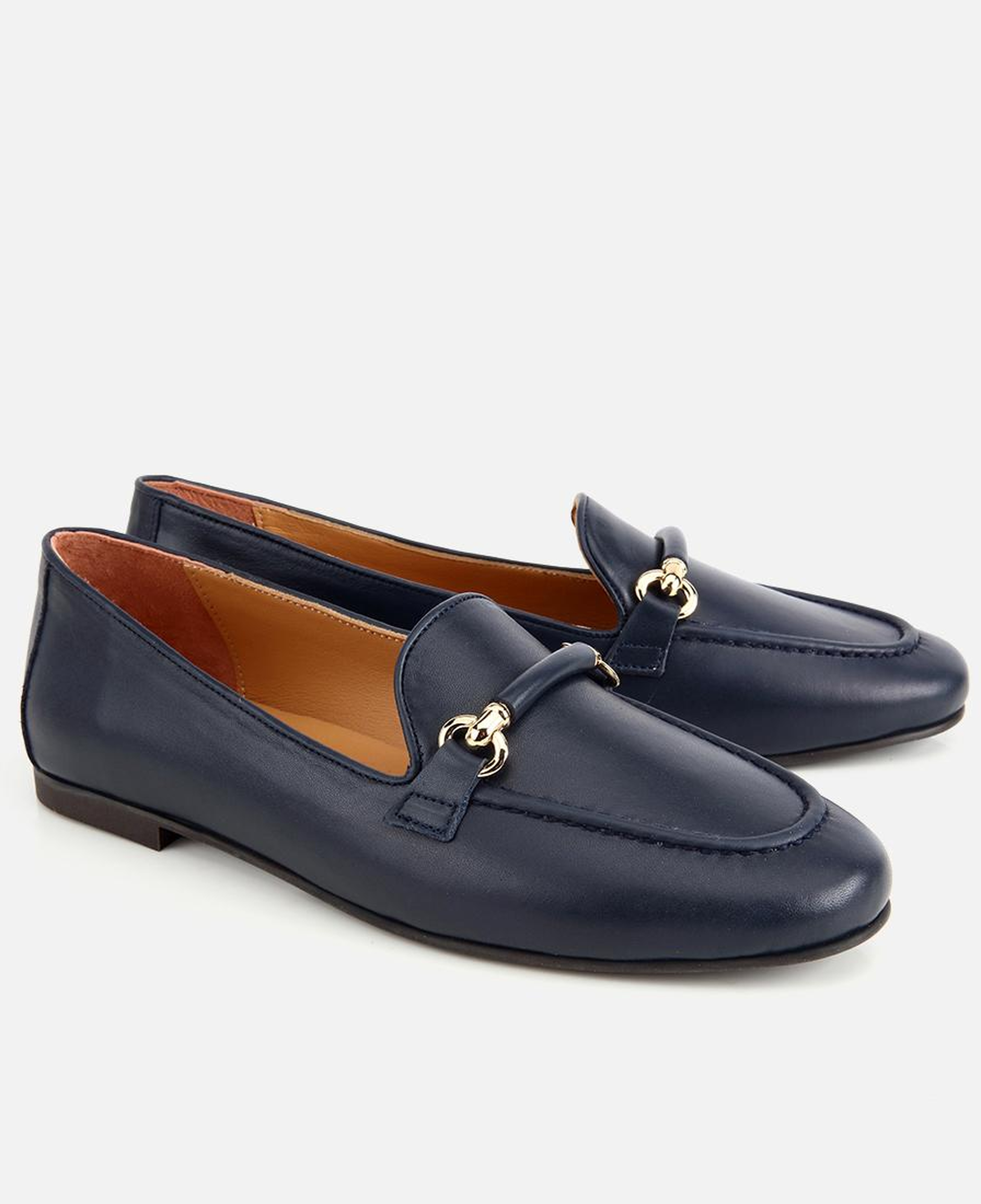 Kadın Deri Lacivert Toka Detaylı Klasik Loafer