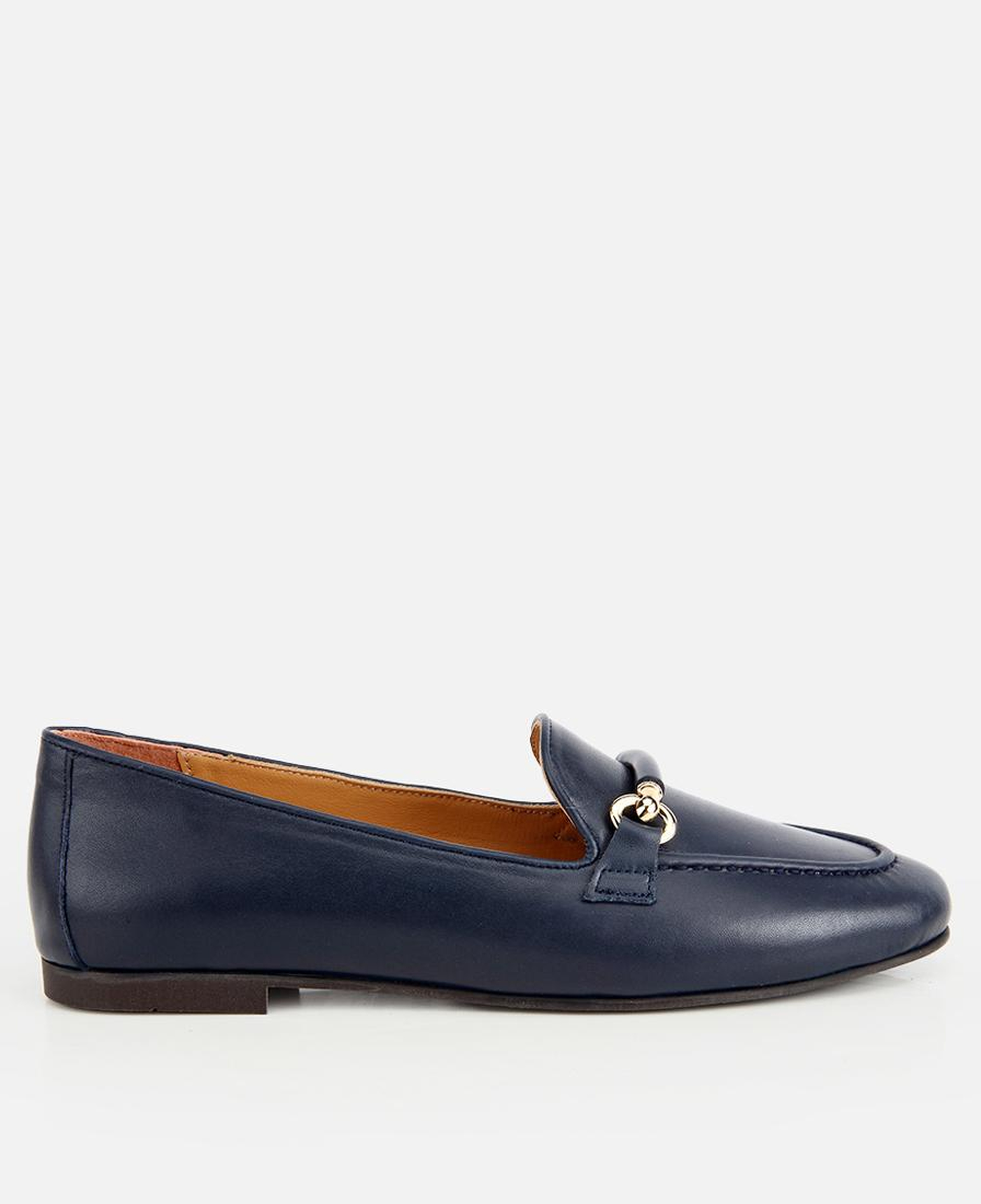 Kadın Deri Lacivert Toka Detaylı Klasik Loafer