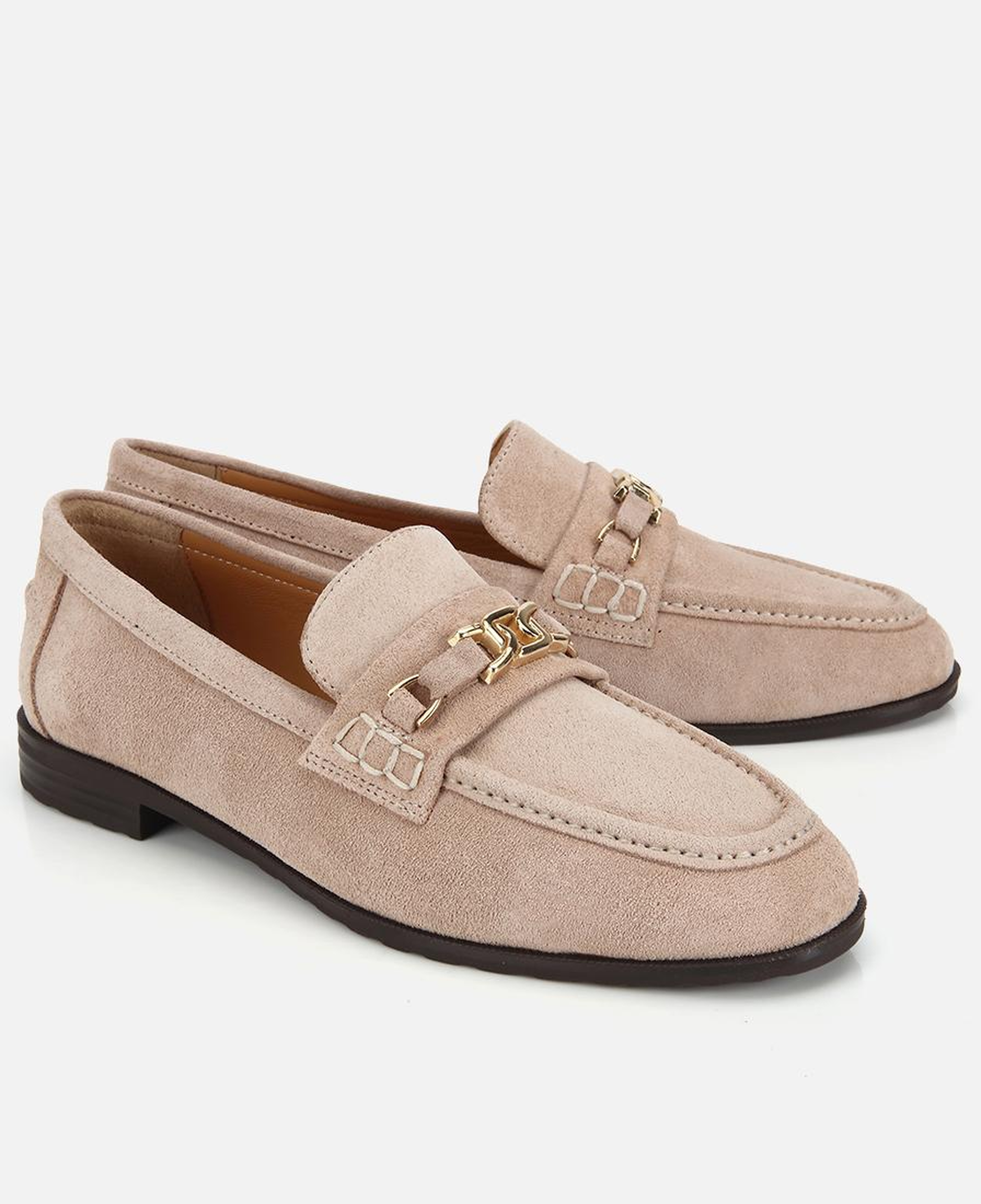Kadın Süet Deri Bej Toka Detaylı Klasik Loafer