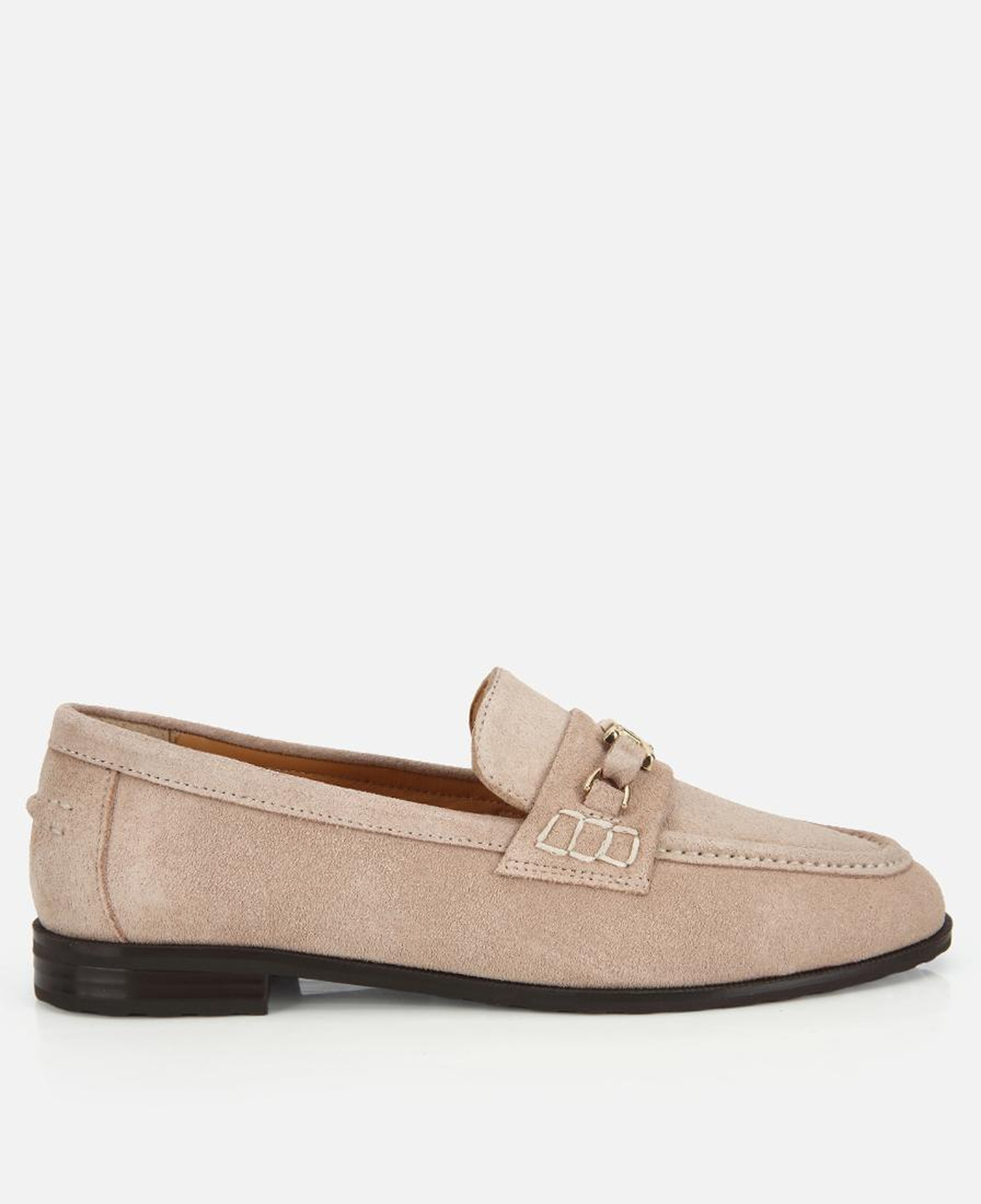 Kadın Süet Deri Bej Toka Detaylı Klasik Loafer
