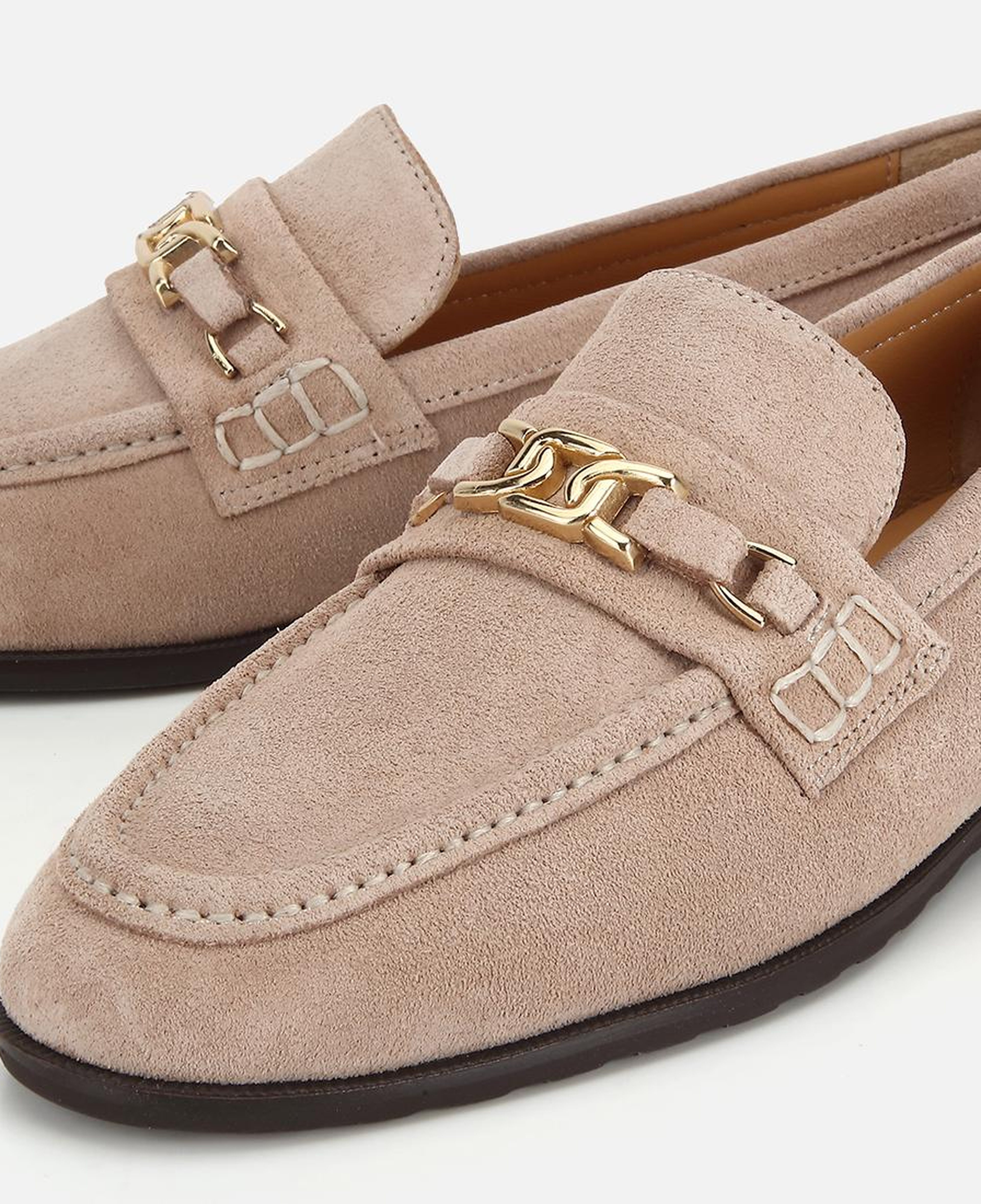 Kadın Süet Deri Bej Toka Detaylı Klasik Loafer