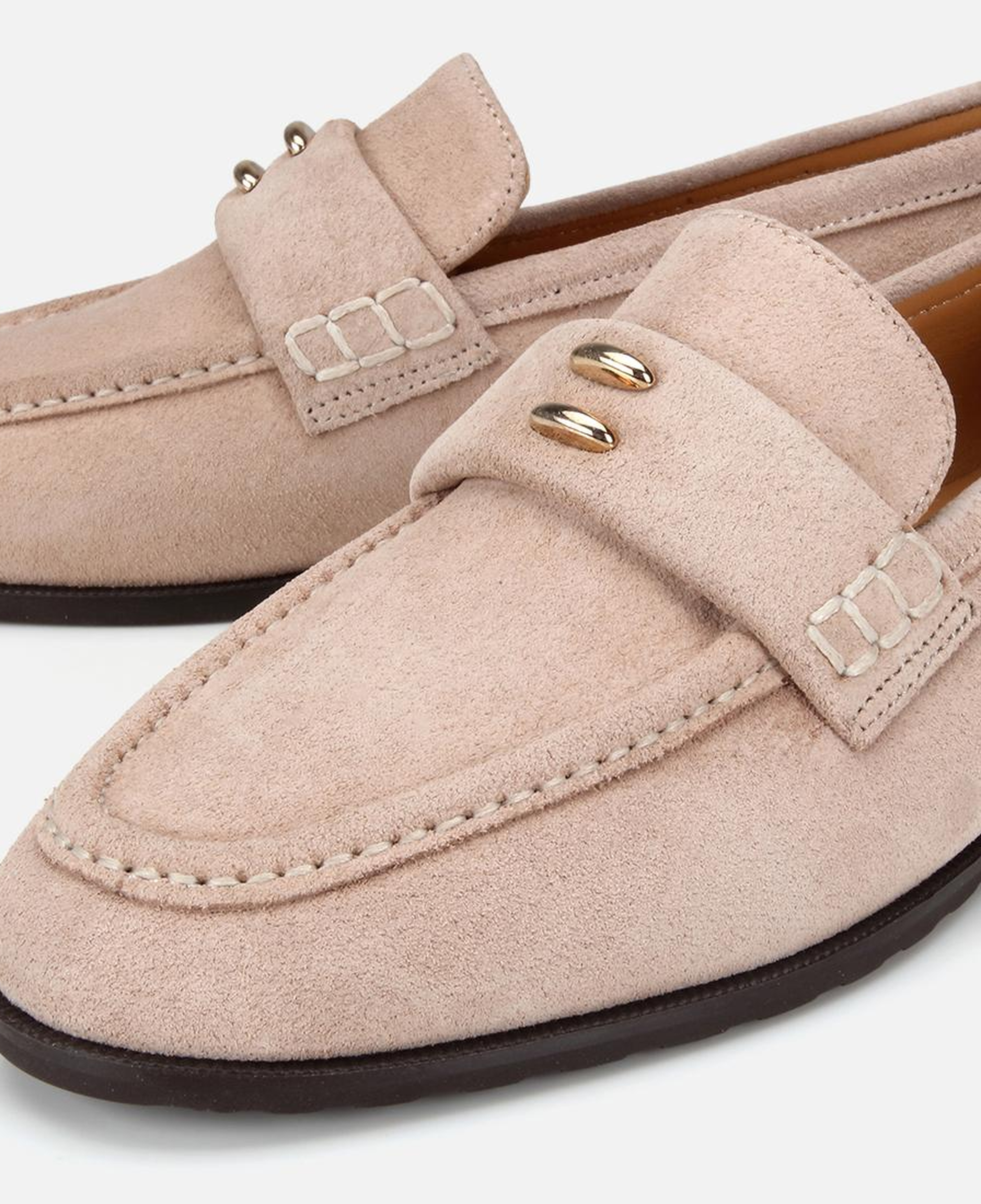Kadın Süet Deri Bej Toka Detaylı Klasik Loafer