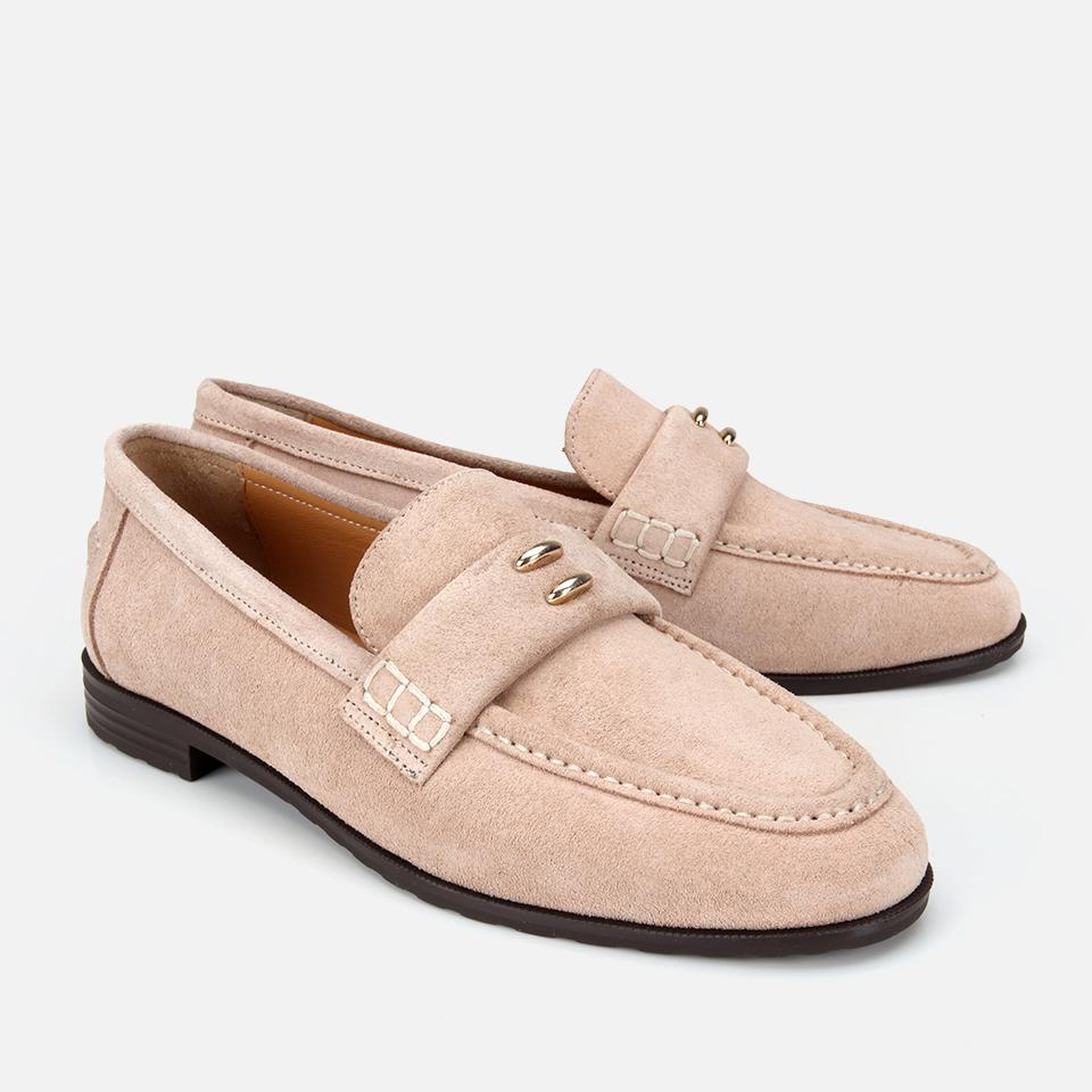 Kadın Süet Deri Bej Toka Detaylı Klasik Loafer