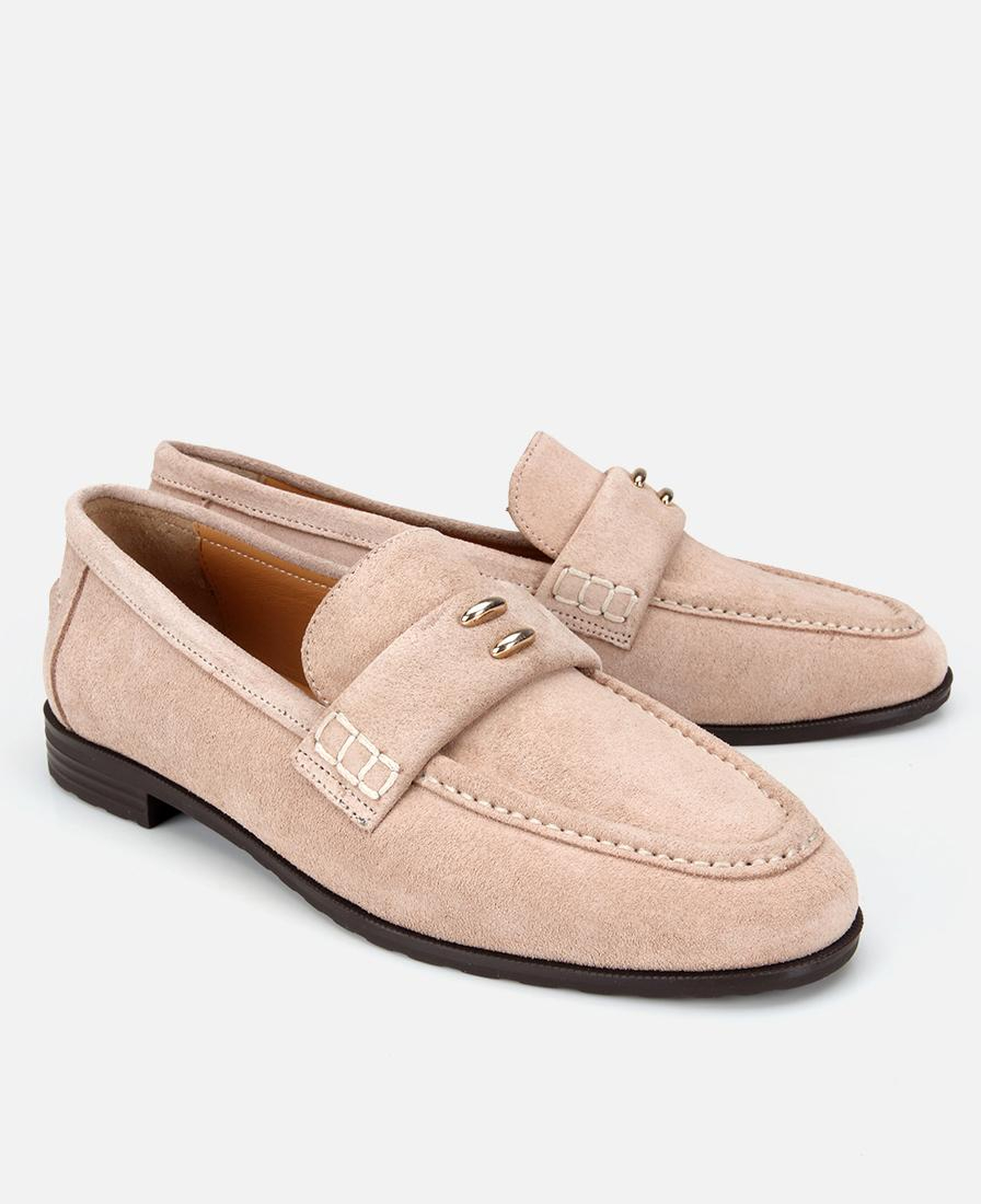 Kadın Süet Deri Bej Toka Detaylı Klasik Loafer