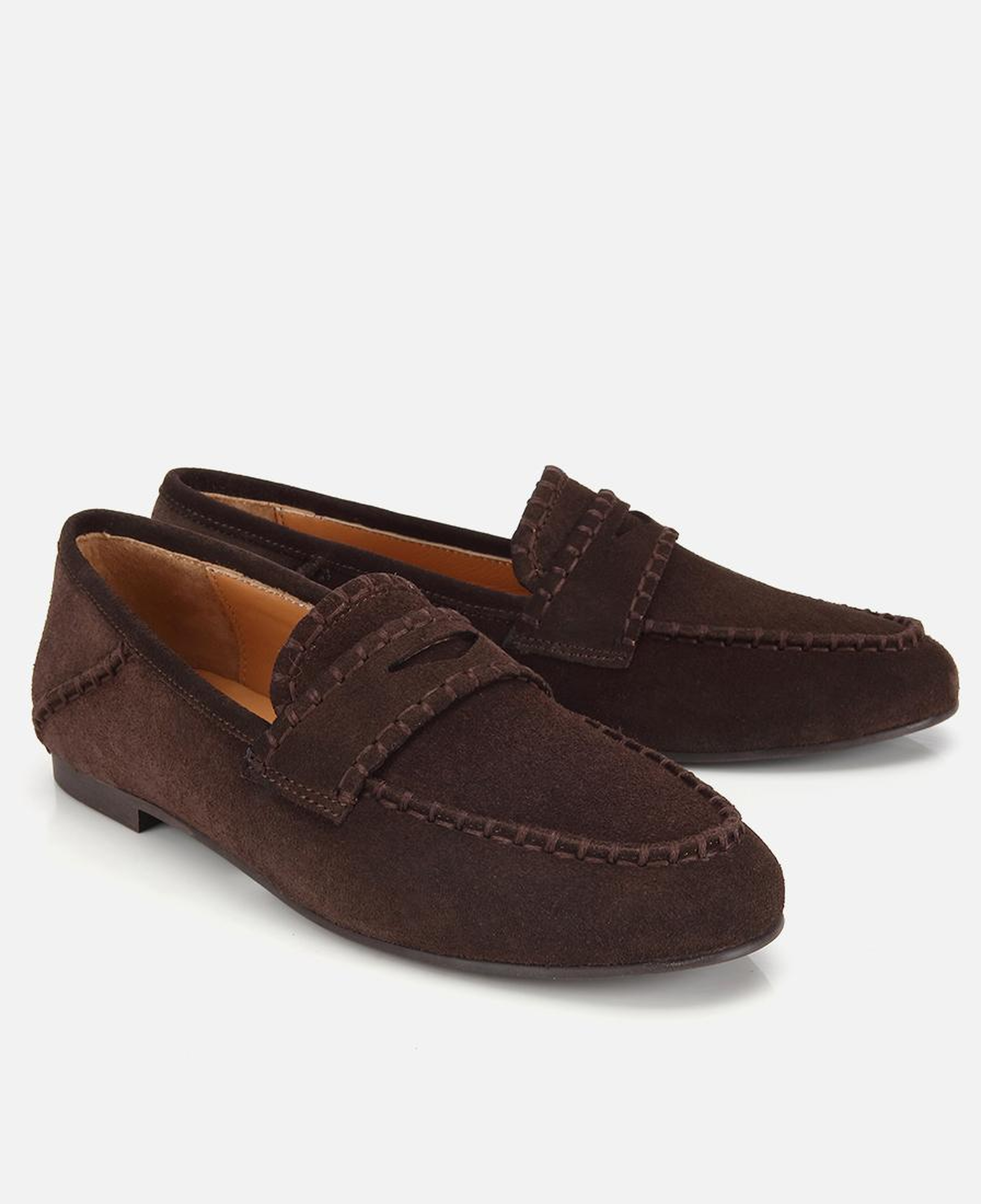 Kadın Süet Deri Kahverengi Dikiş Detaylı Günlük Loafer