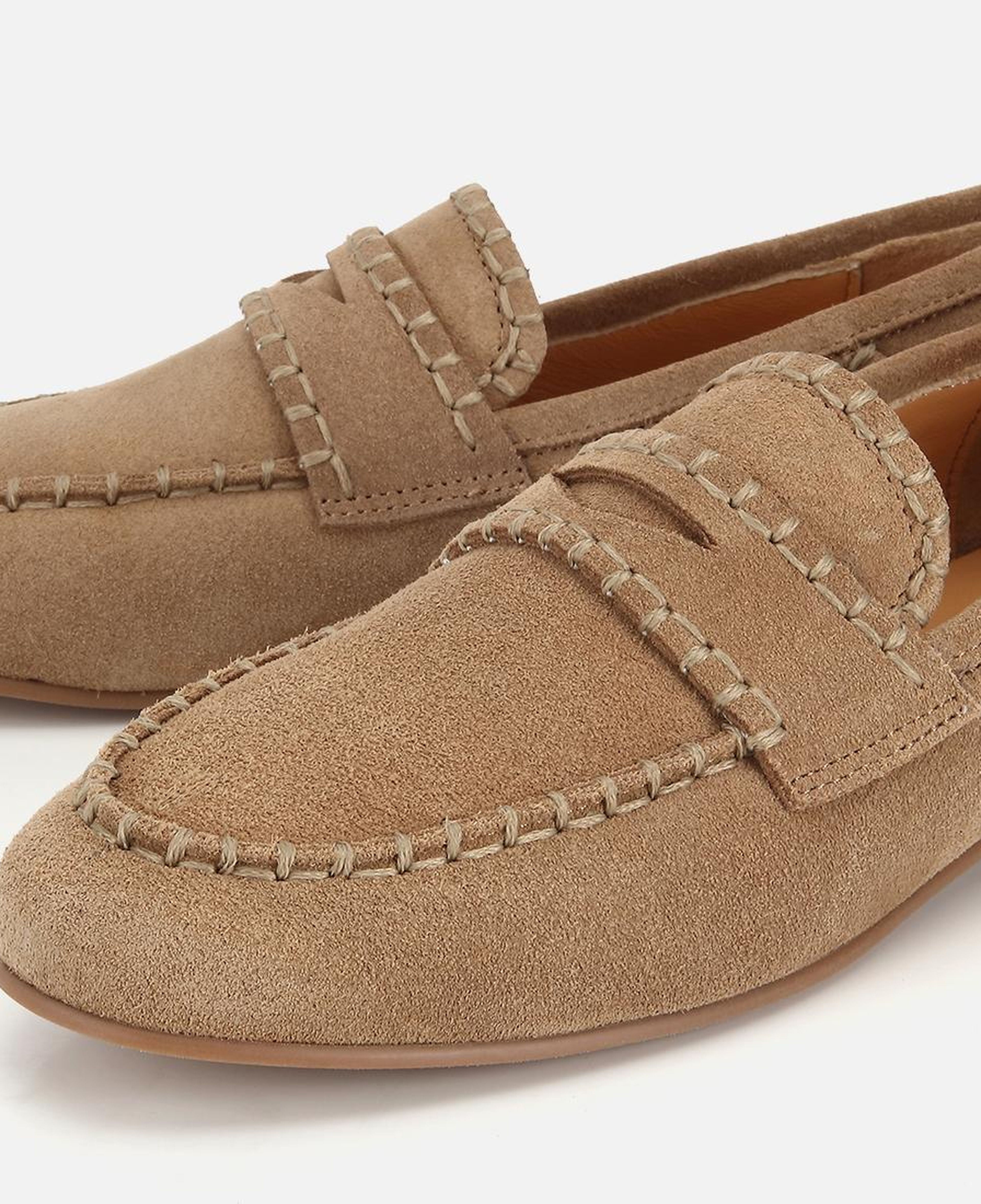 Kadın Süet Deri Bej Dikiş Detaylı Günlük Loafer