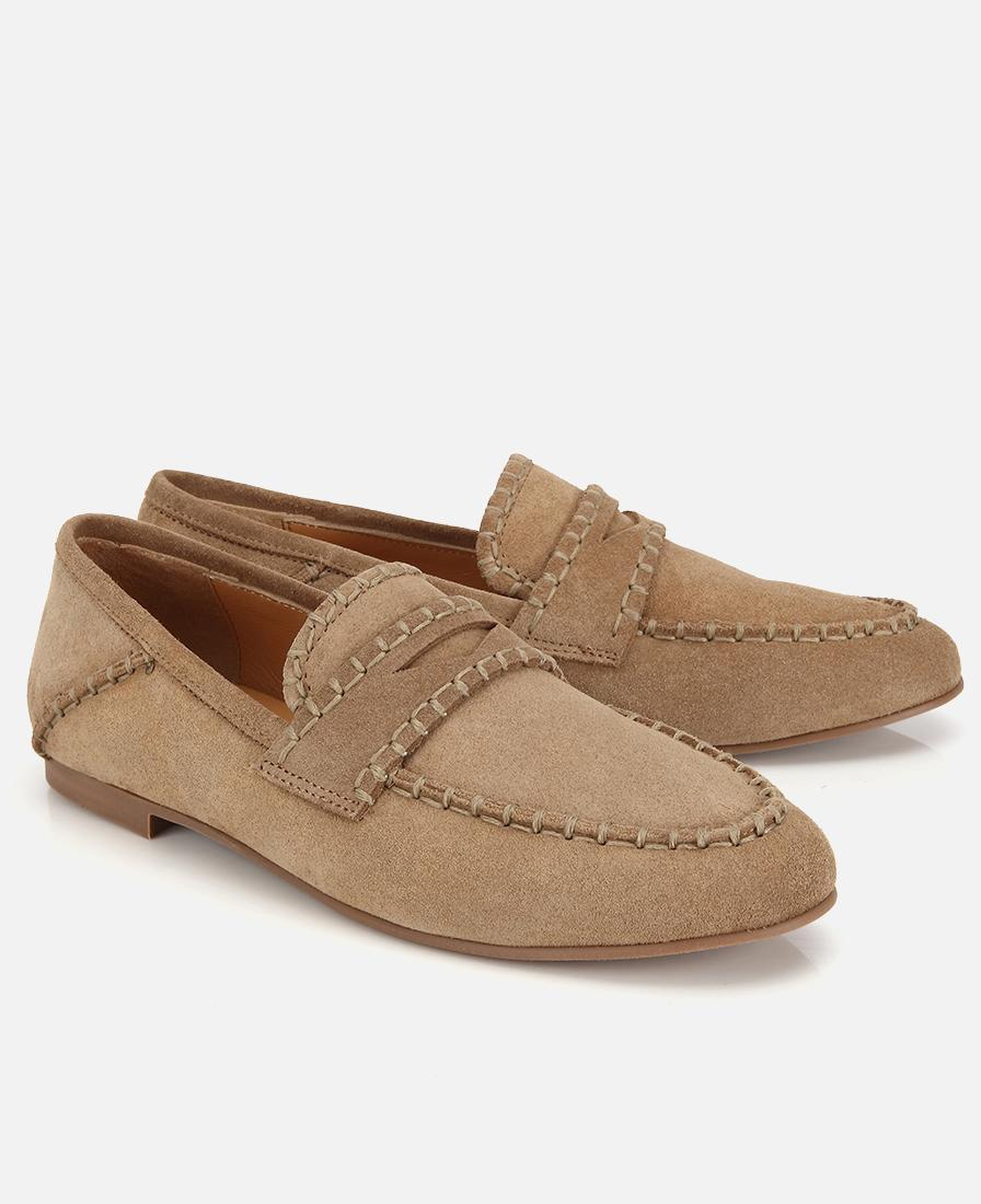 Kadın Süet Deri Bej Dikiş Detaylı Günlük Loafer