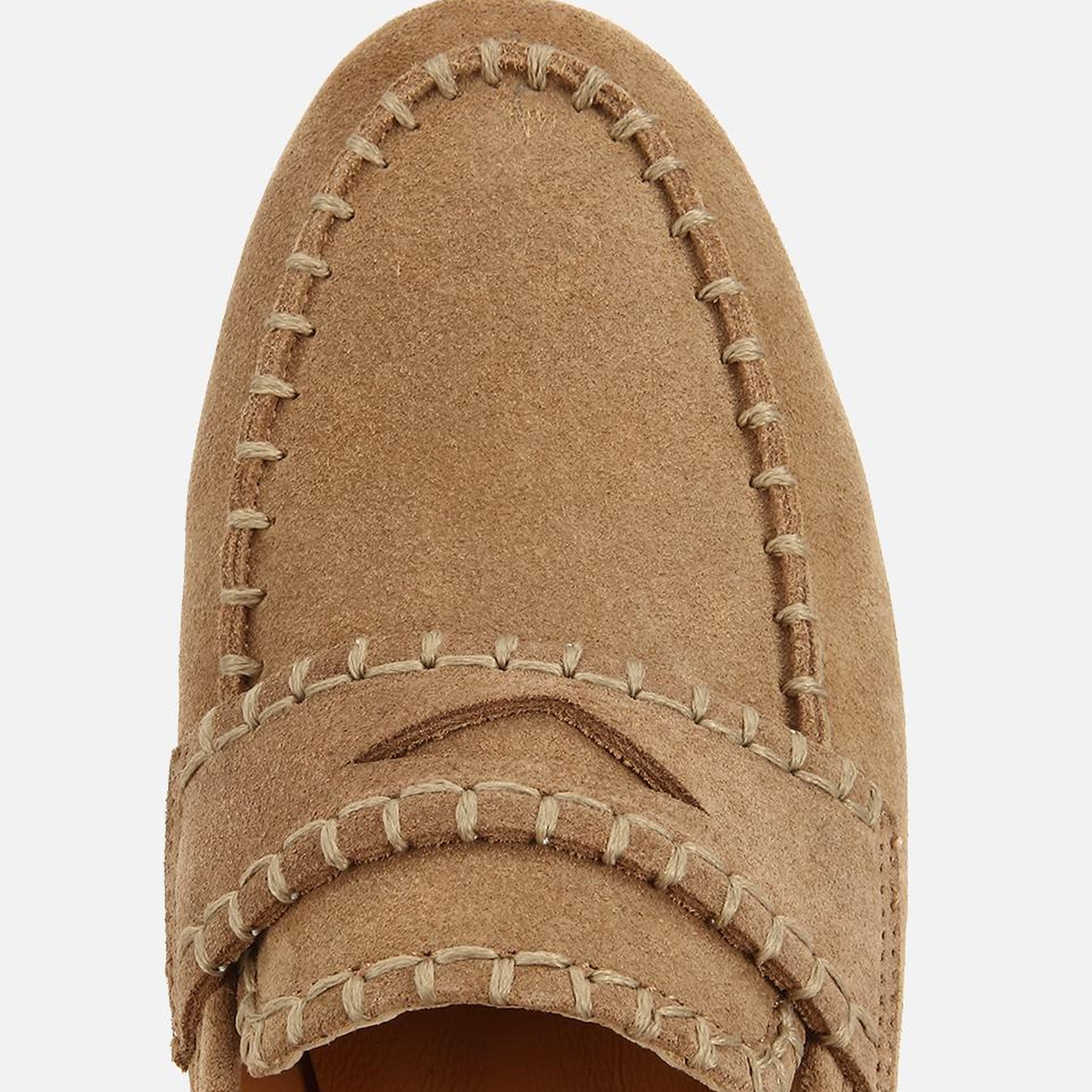 Kadın Süet Deri Bej Dikiş Detaylı Günlük Loafer