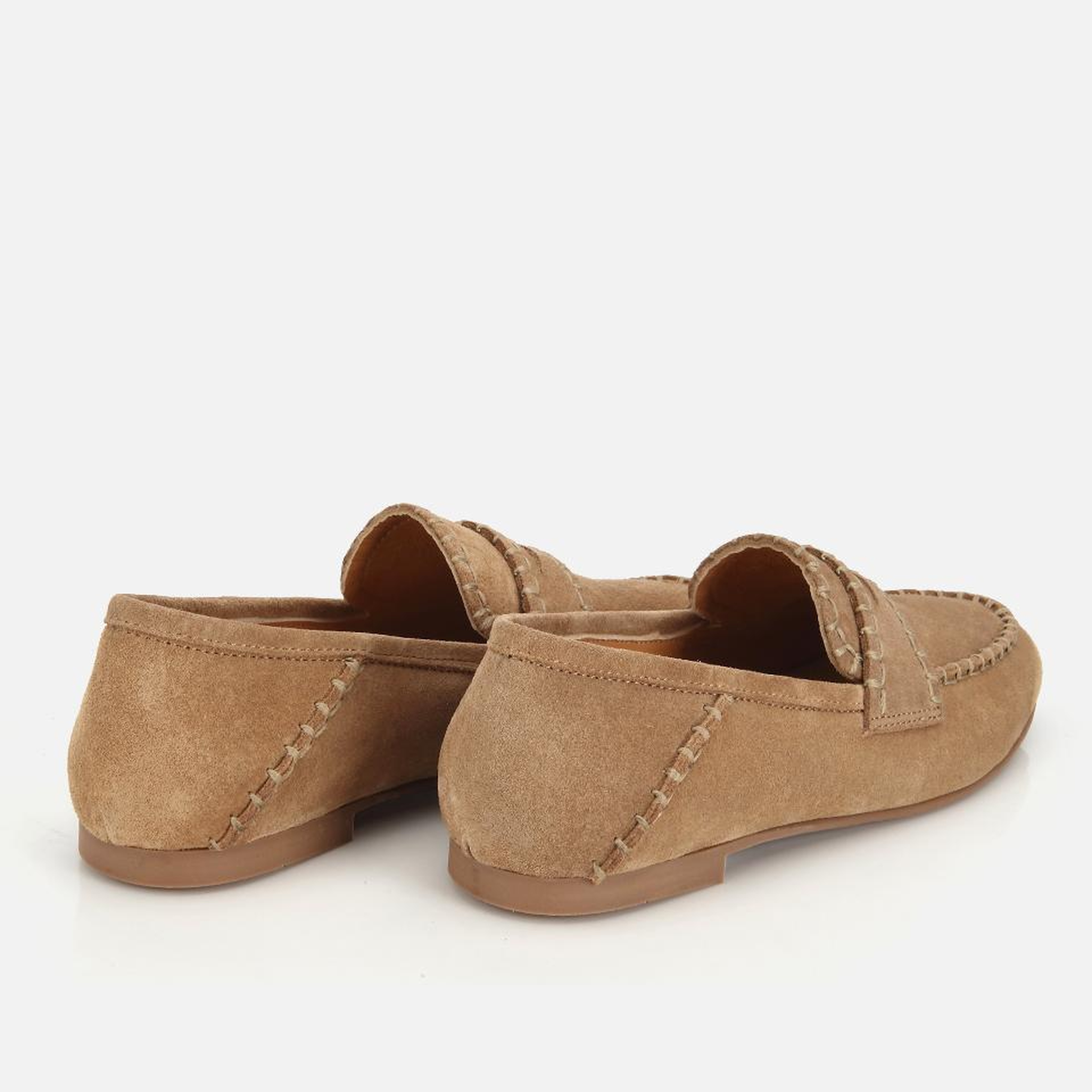 Kadın Süet Deri Bej Dikiş Detaylı Günlük Loafer