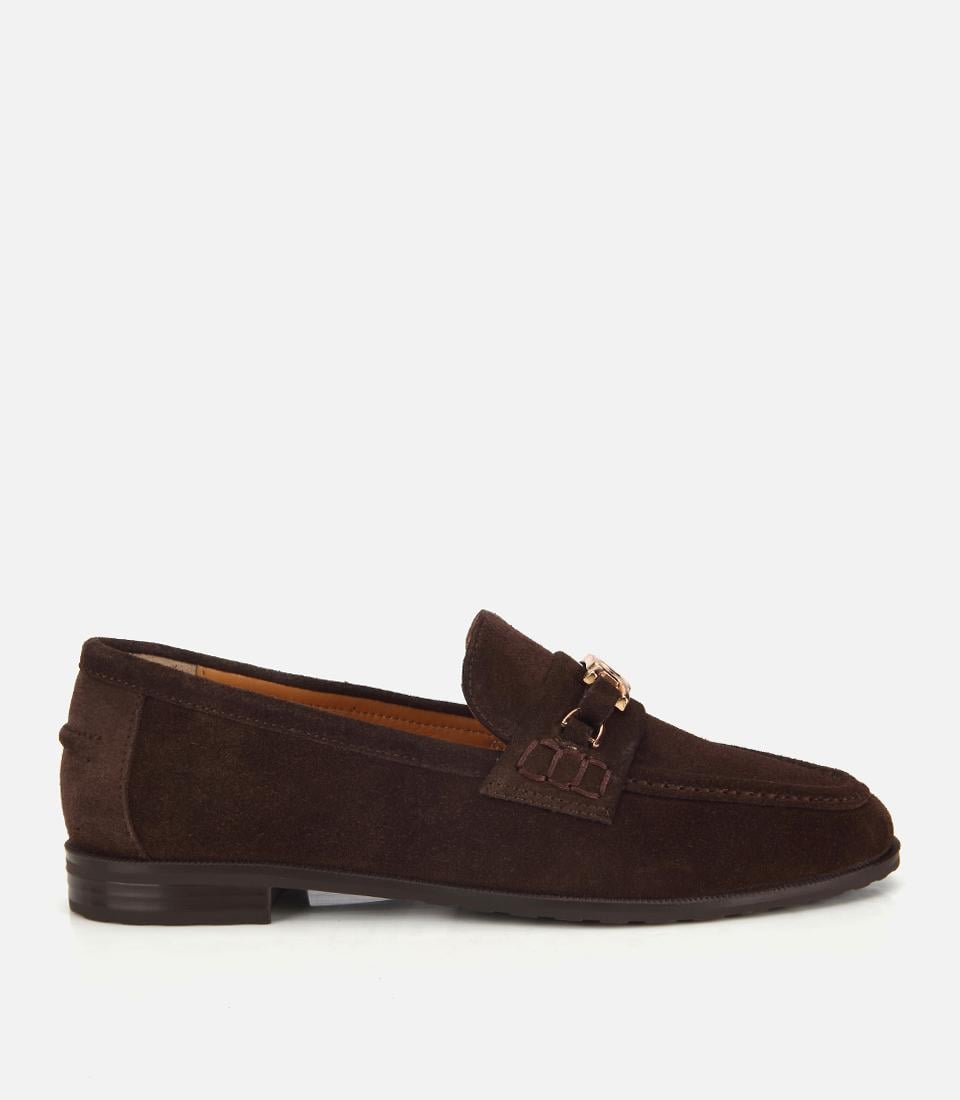 Kadın Süet Deri Kahverengi Toka Detaylı Klasik Loafer