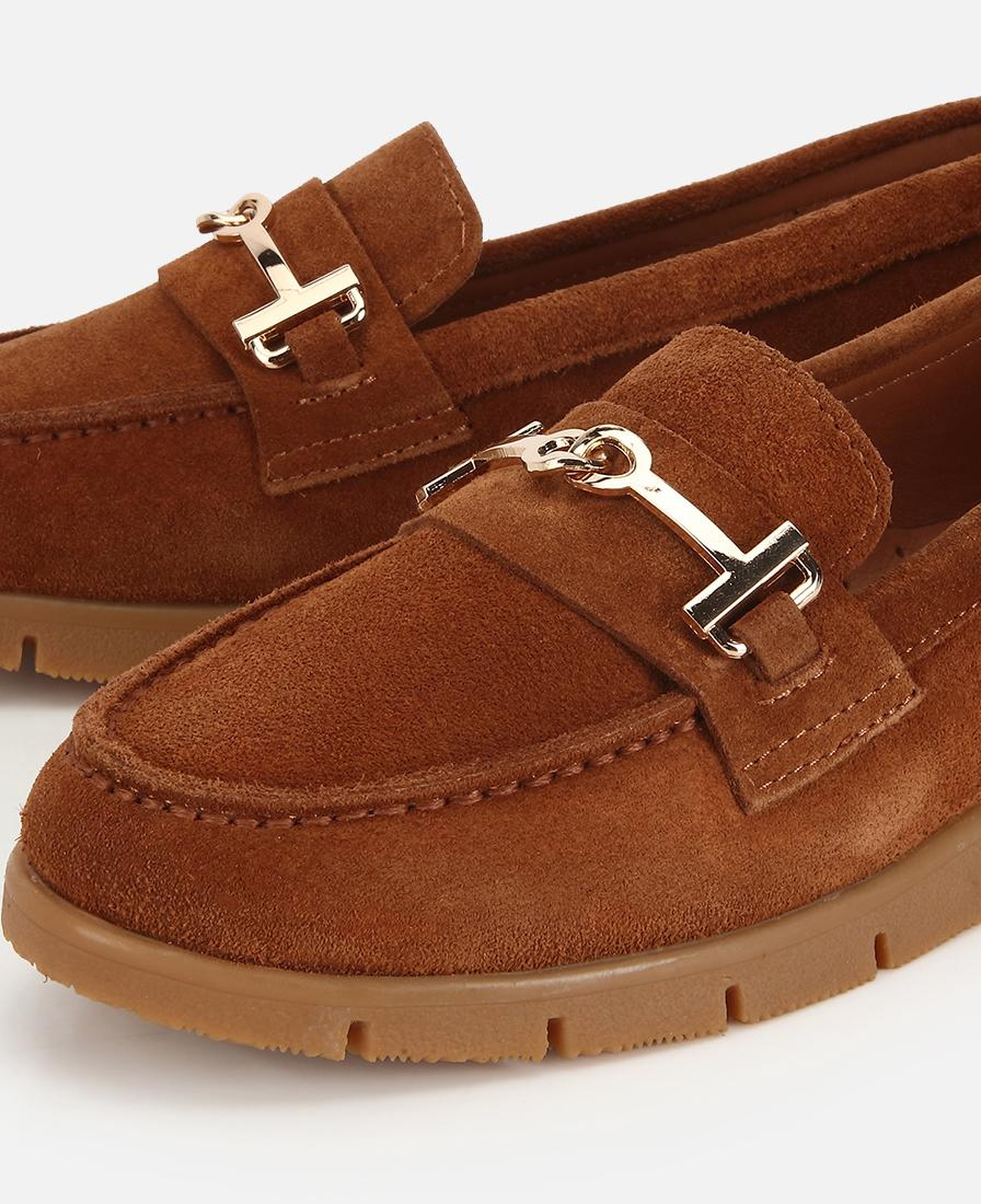 Kadın Süet Deri Taba Yumuşak Tabanlı Tokalı Günlük Loafer