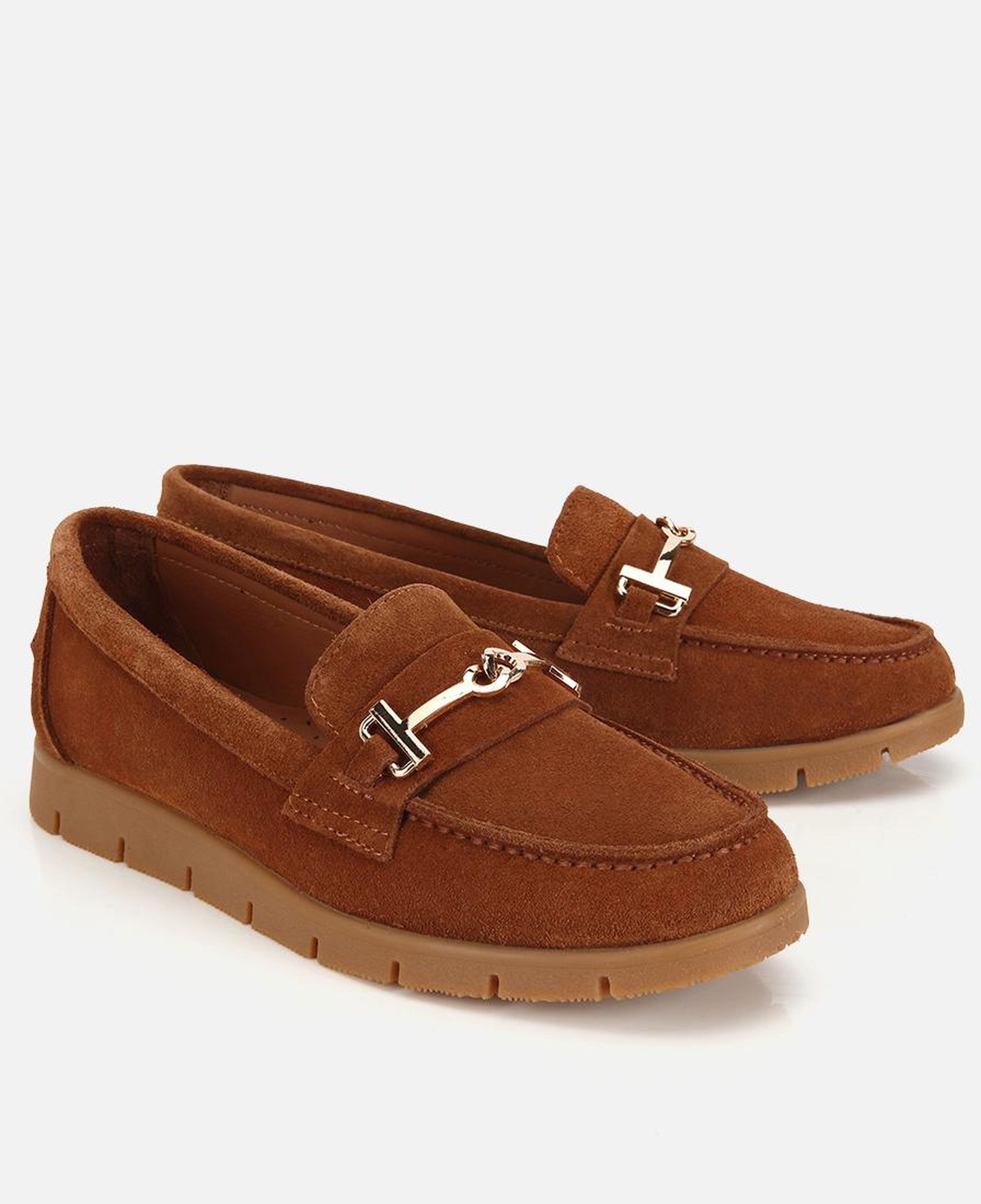 Kadın Süet Deri Taba Yumuşak Tabanlı Tokalı Günlük Loafer