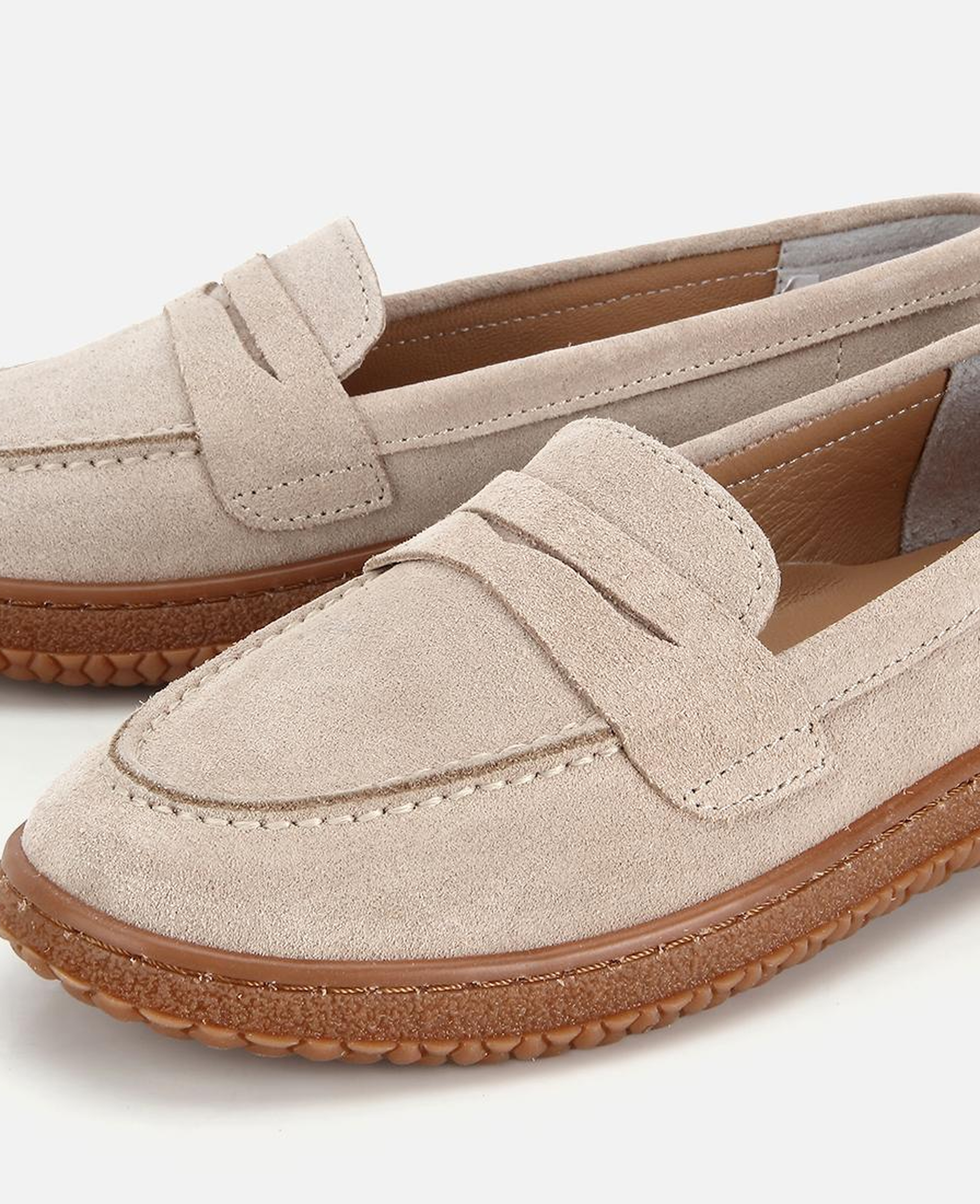 Kadın Süet Deri Bej Yumuşak Tabanlı Günlük Loafer