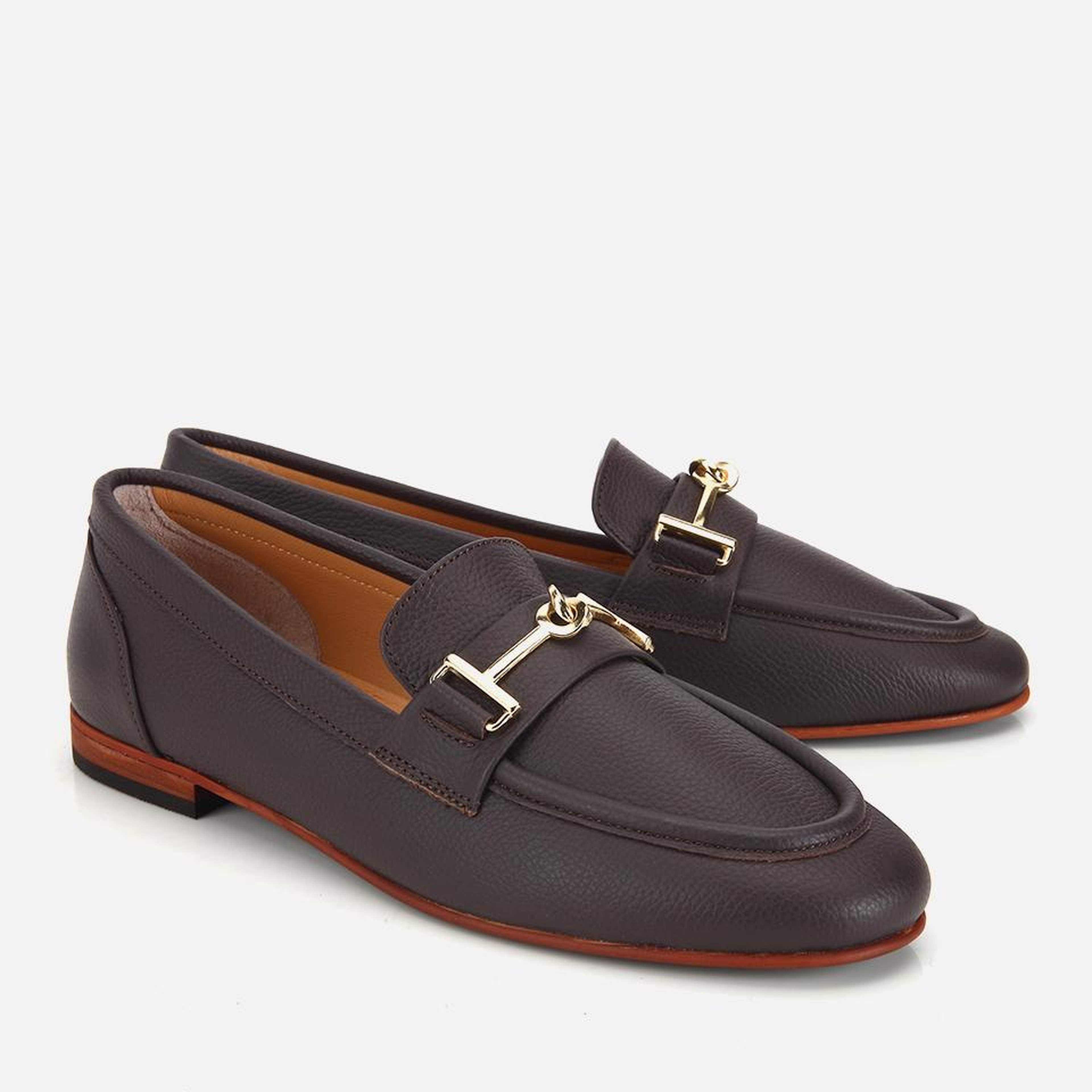 Kadın Deri Kahverengi Yumuşak Dokulu Tokalı Klasik Loafer