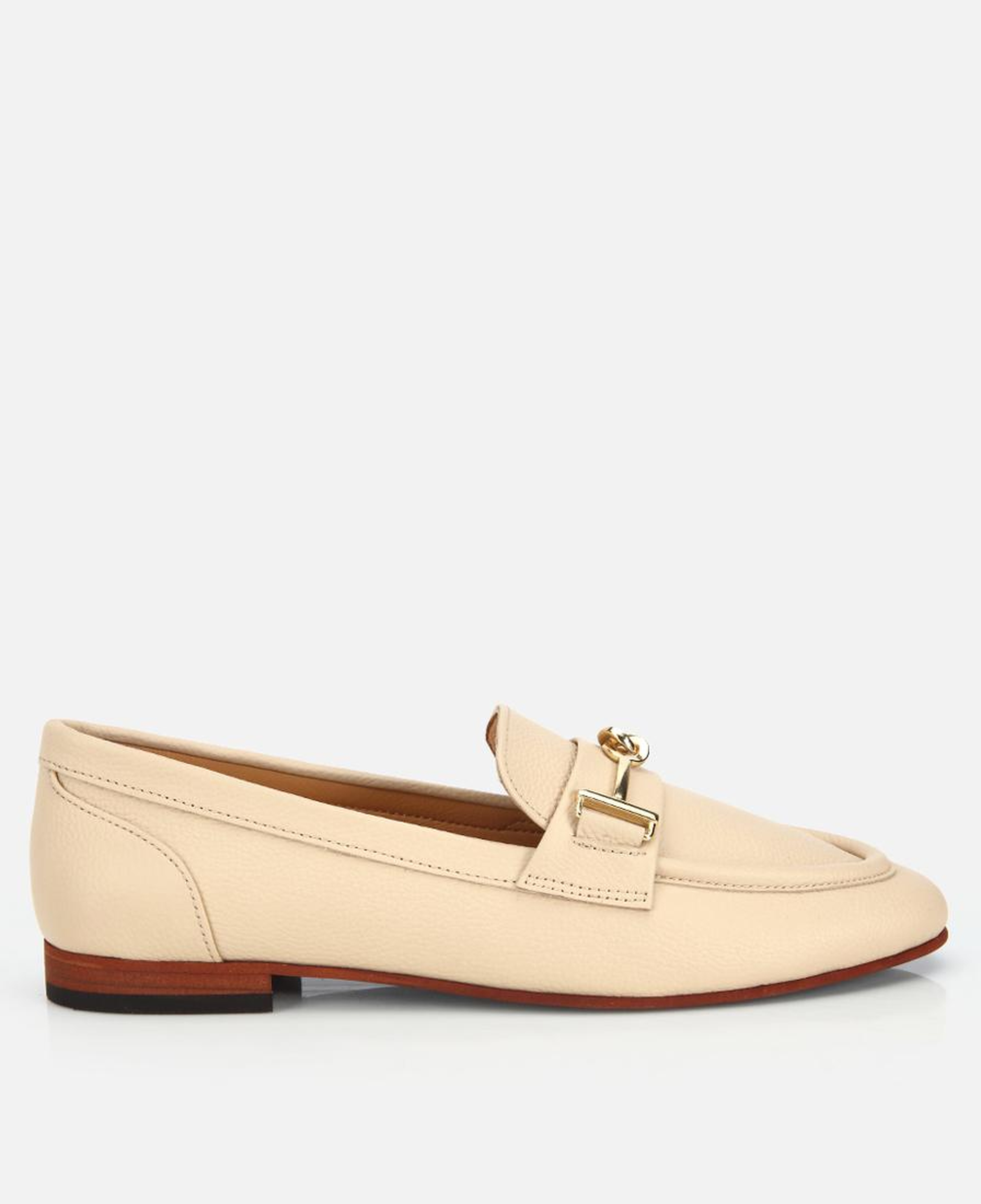 Kadın Deri Bej Yumuşak Dokulu Tokalı Klasik Loafer
