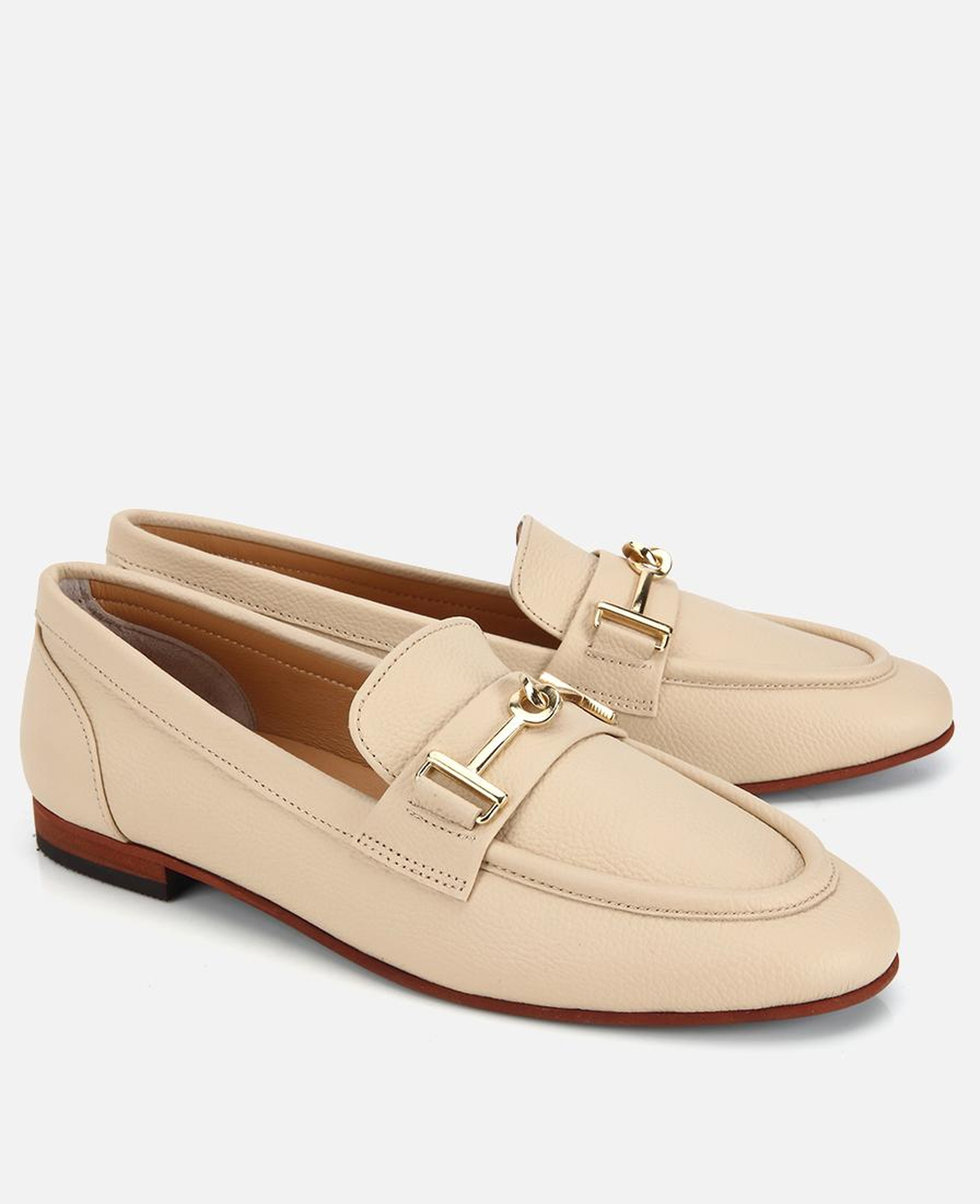 Kadın Deri Bej Yumuşak Dokulu Tokalı Klasik Loafer