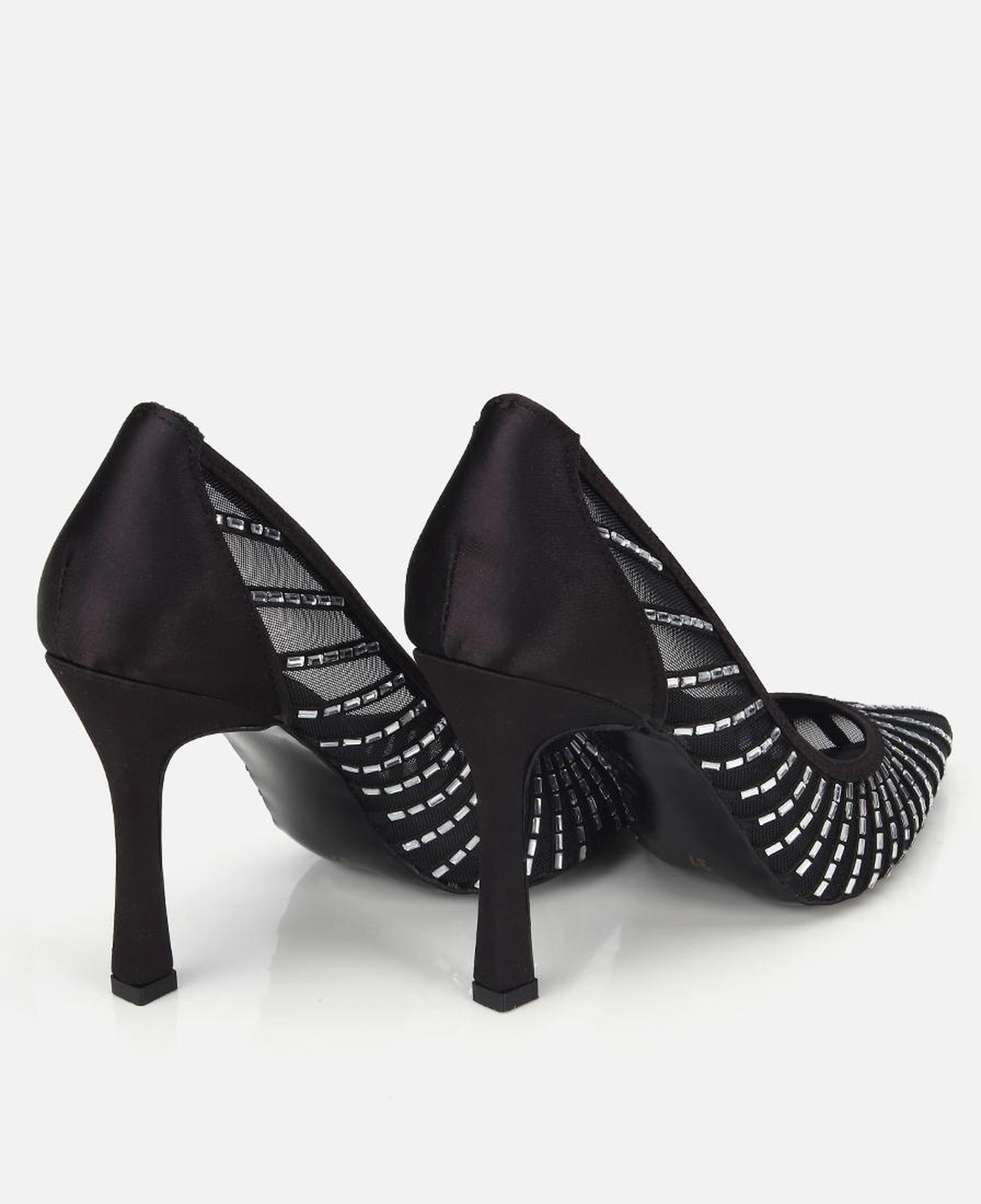 Kadın Siyah Tül Detaylı Taşlı Stiletto