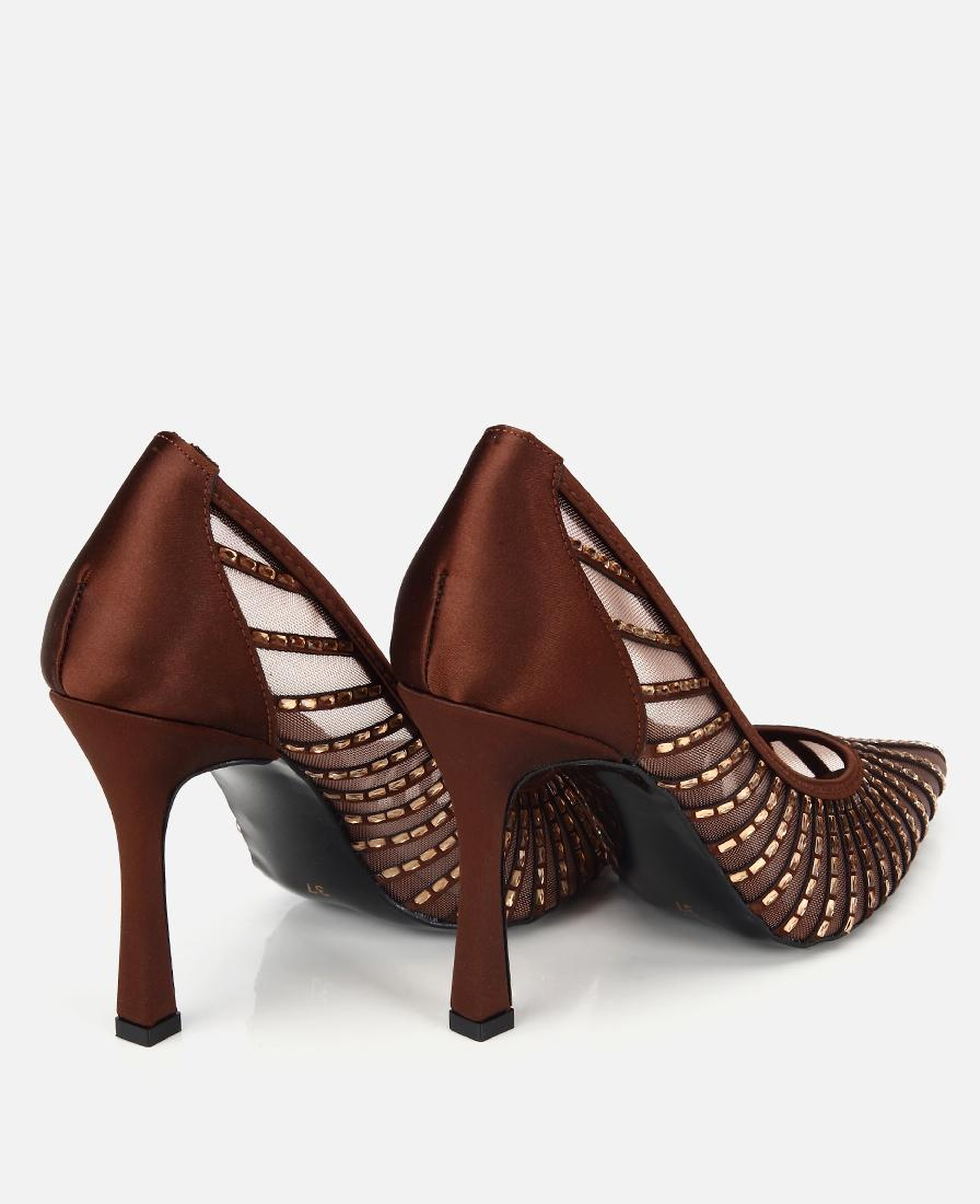 Kadın Kahverengi Tül Detaylı Taşlı Stiletto