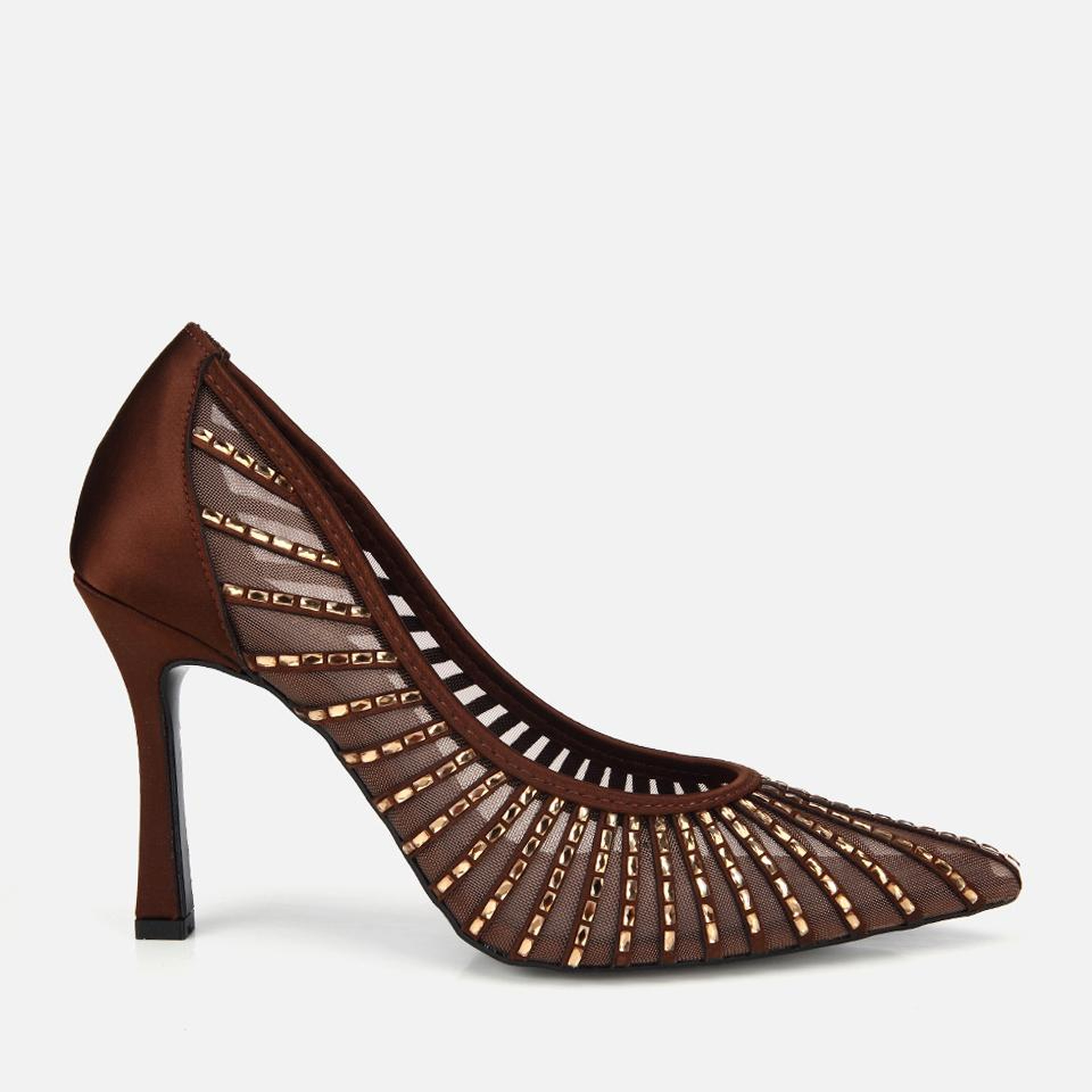 Kadın Kahverengi Tül Detaylı Taşlı Stiletto