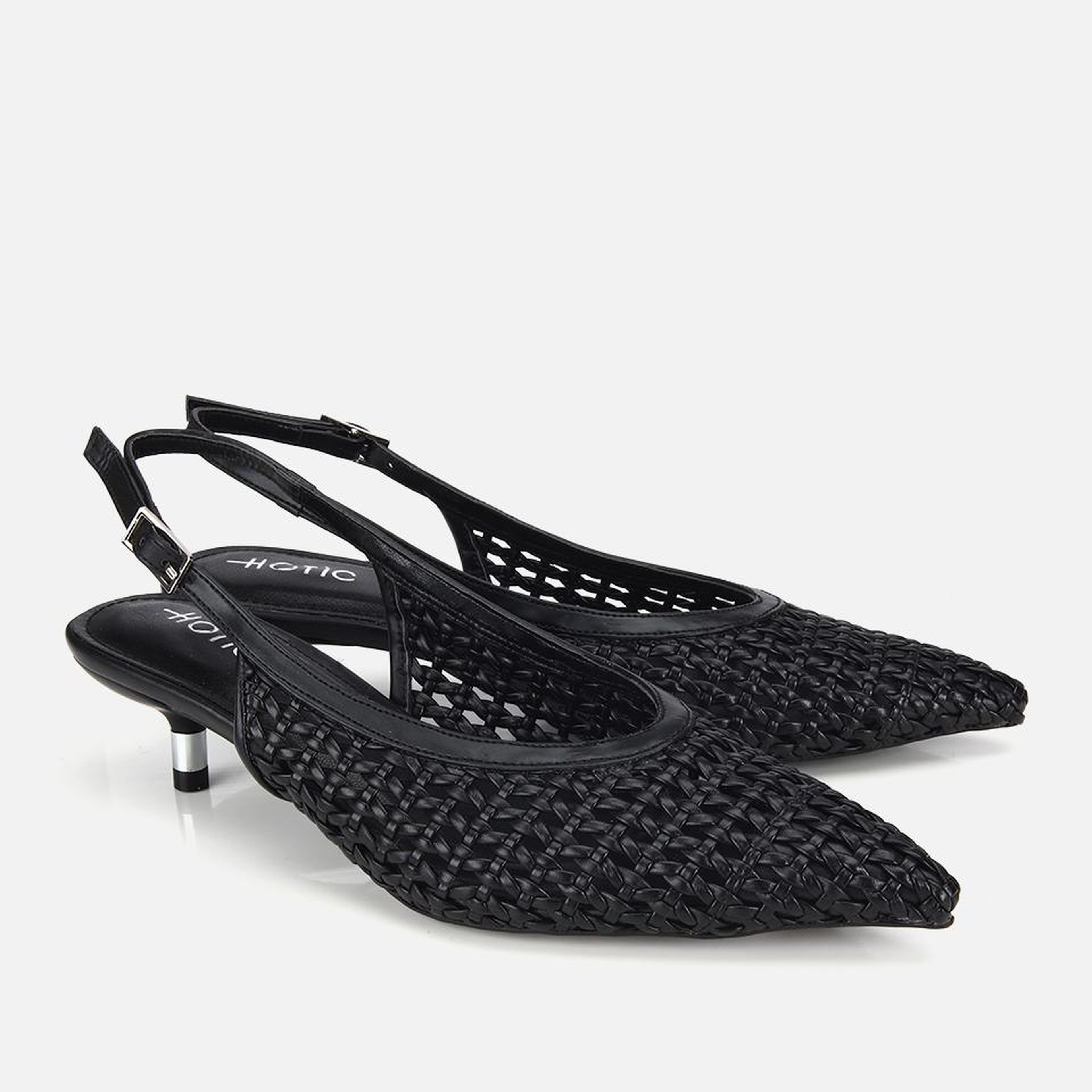 Kadın Siyah Örgü Detaylı Mini Topuklu Stiletto