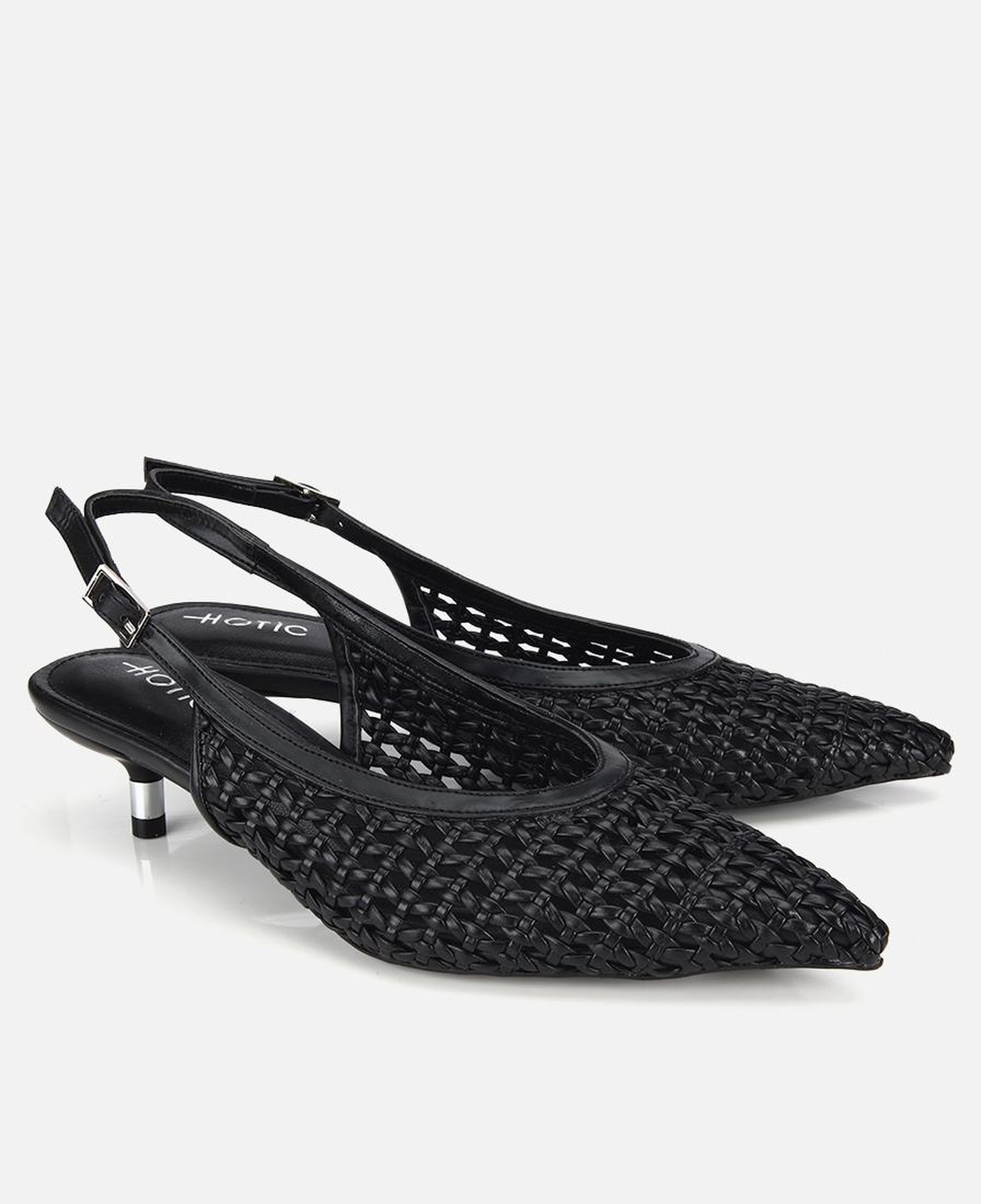 Kadın Siyah Örgü Detaylı Mini Topuklu Stiletto