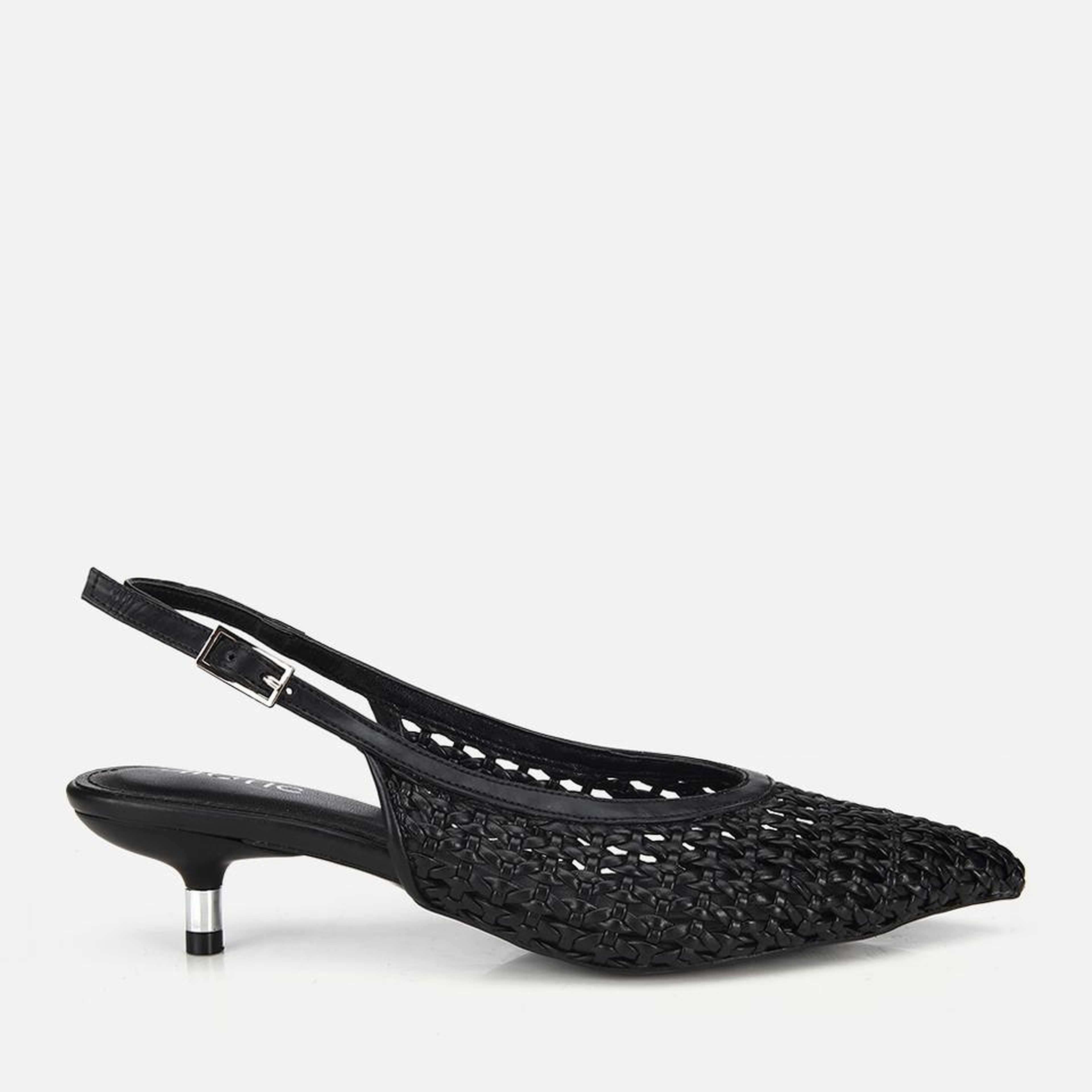 Kadın Siyah Örgü Detaylı Mini Topuklu Stiletto