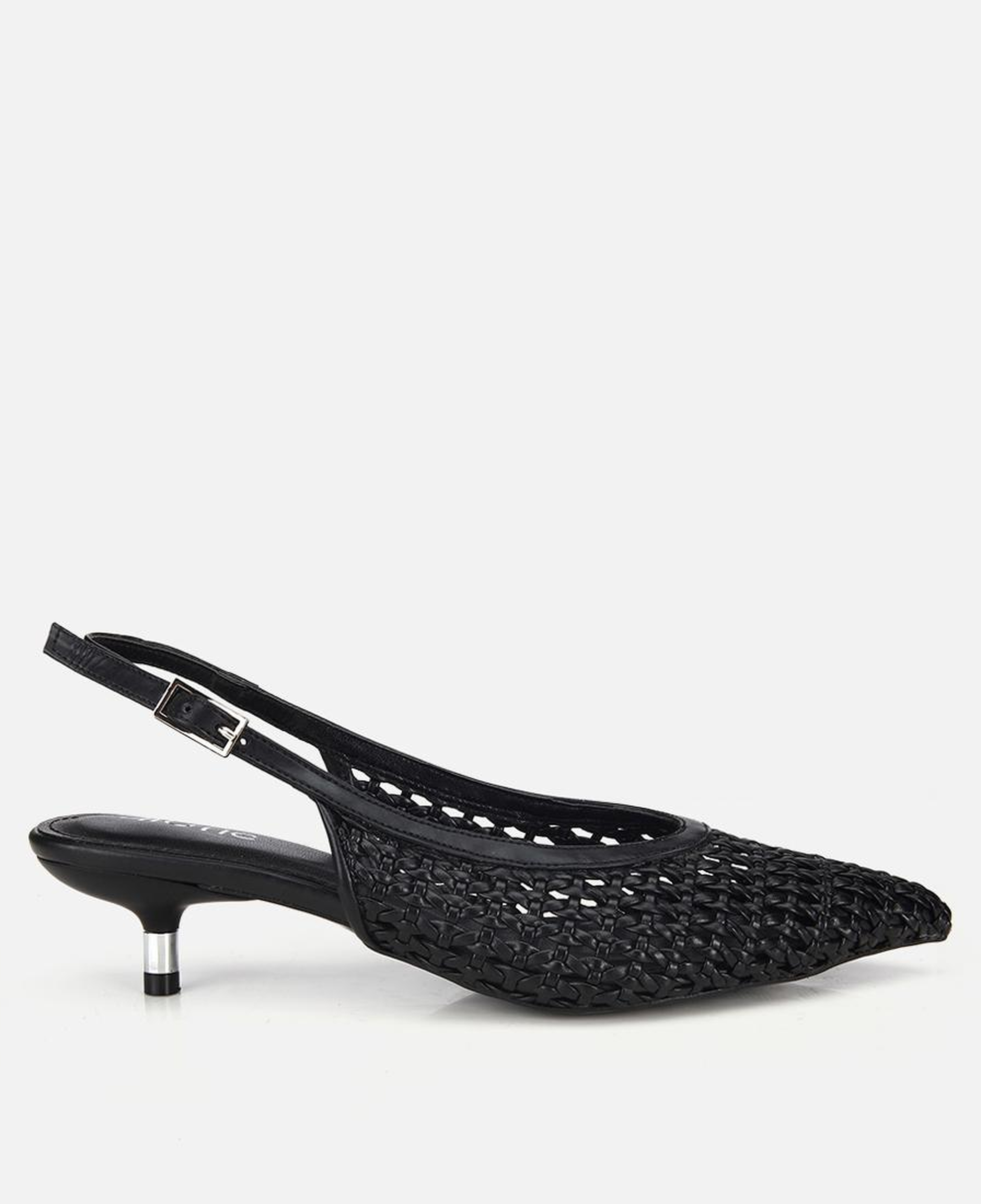 Kadın Siyah Örgü Detaylı Mini Topuklu Stiletto