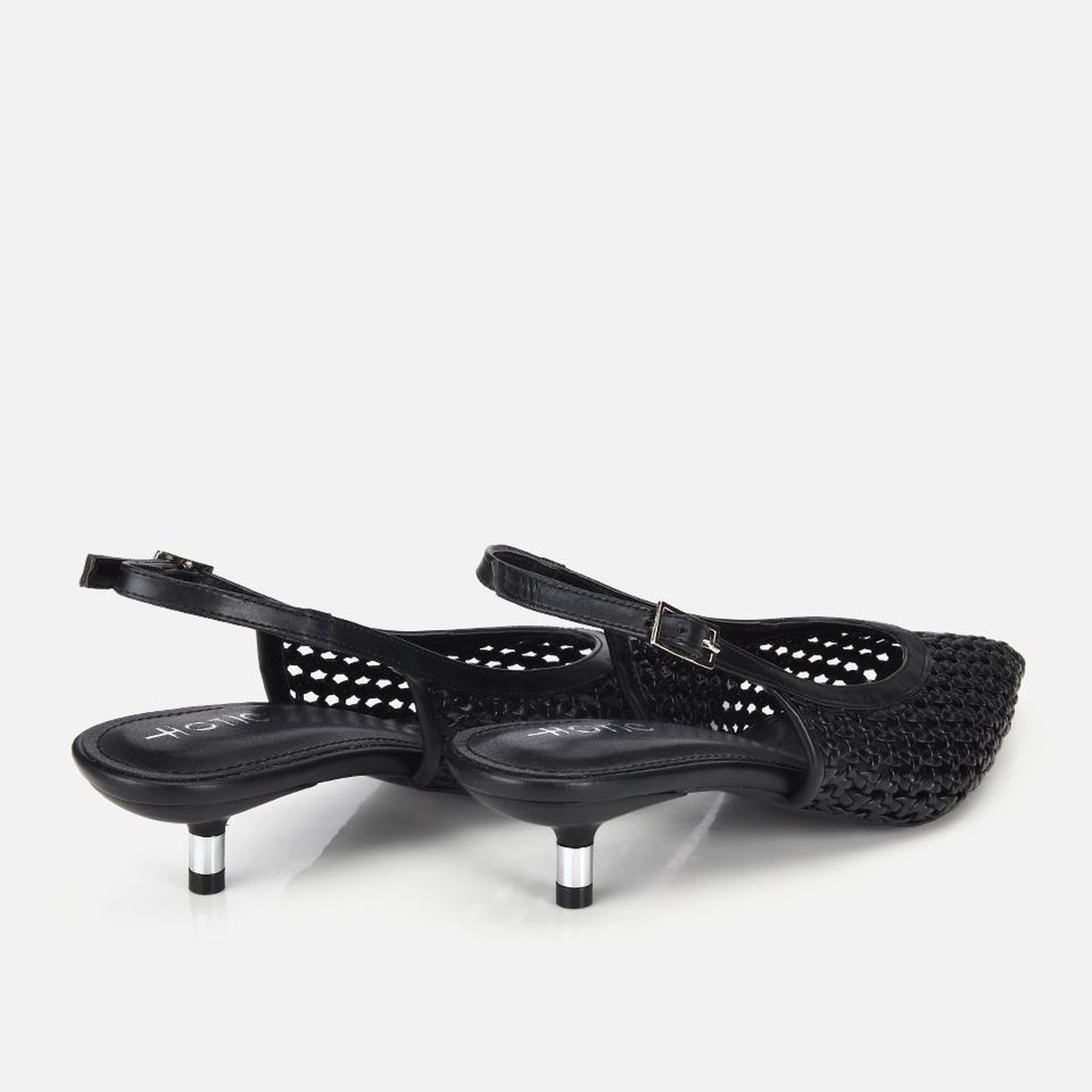 Kadın Siyah Örgü Detaylı Mini Topuklu Stiletto