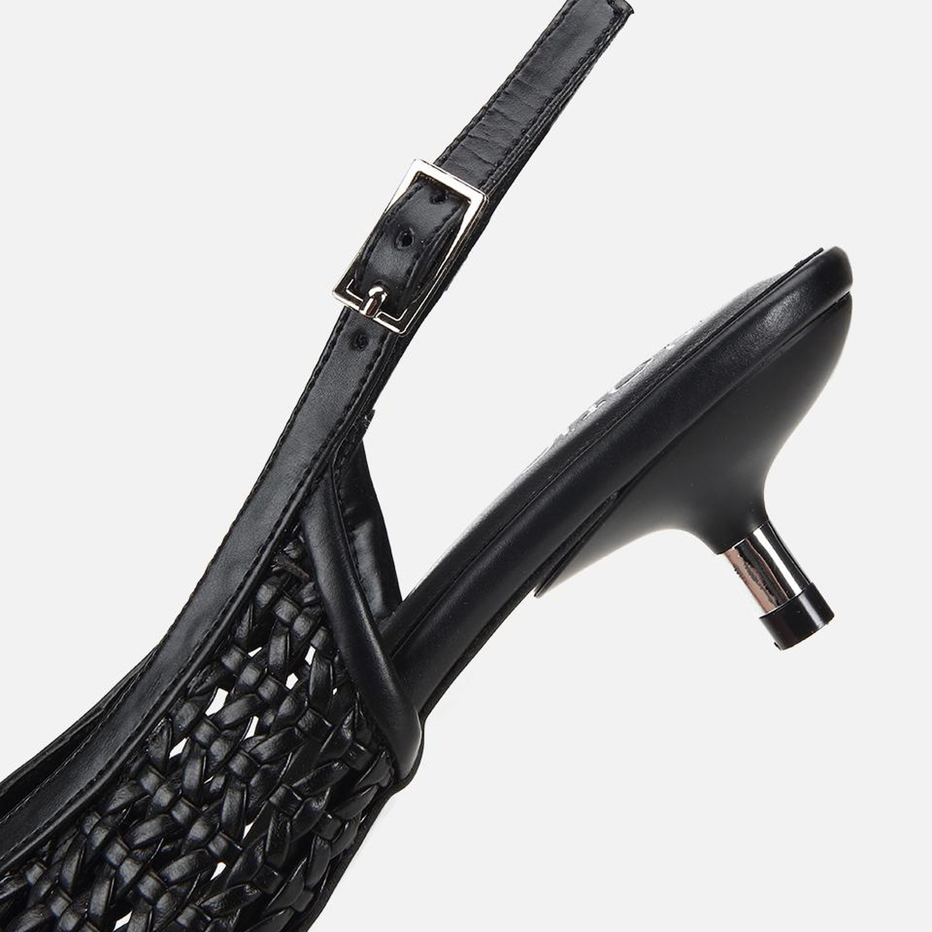 Kadın Siyah Örgü Detaylı Mini Topuklu Stiletto