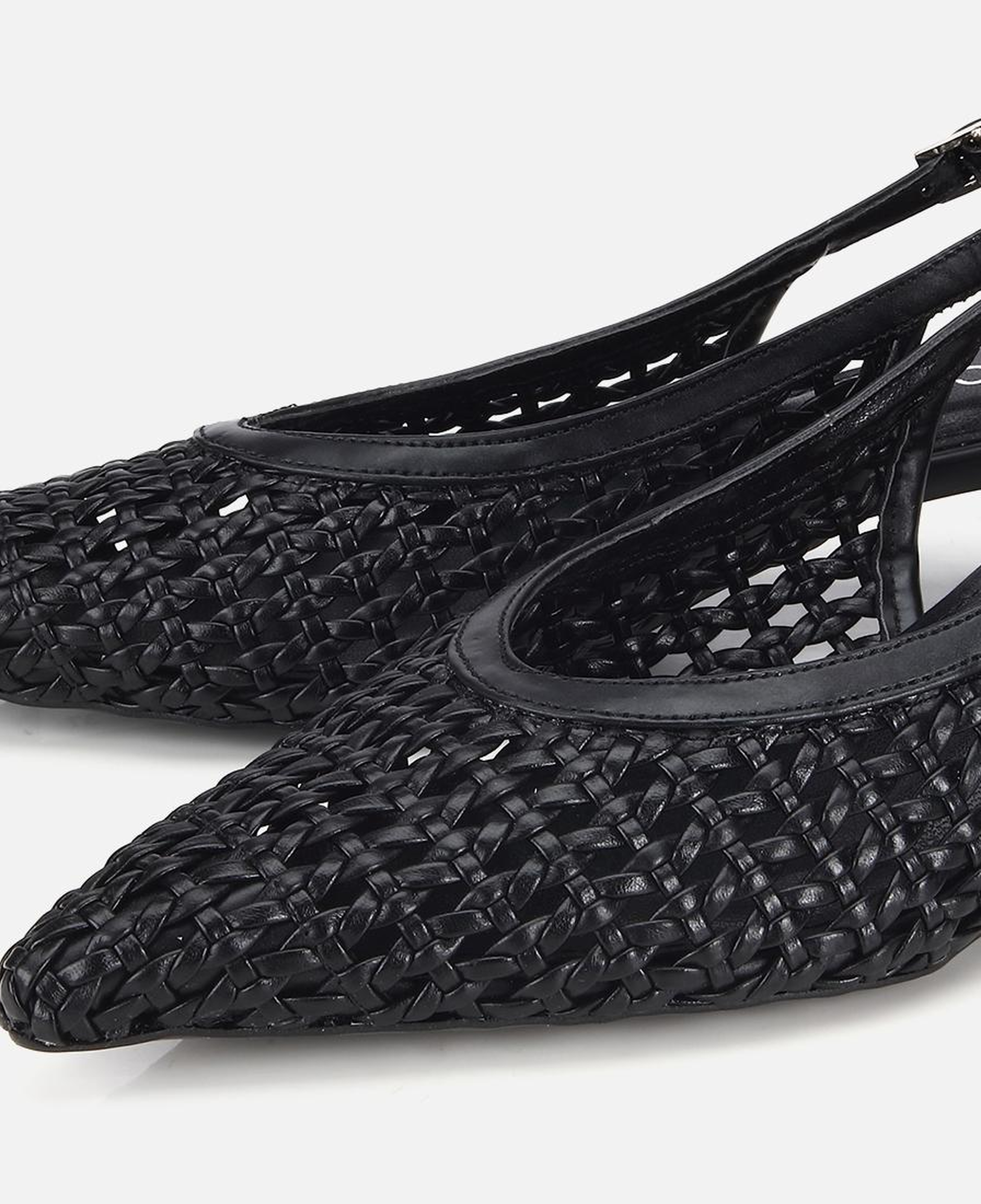 Kadın Siyah Örgü Detaylı Mini Topuklu Stiletto