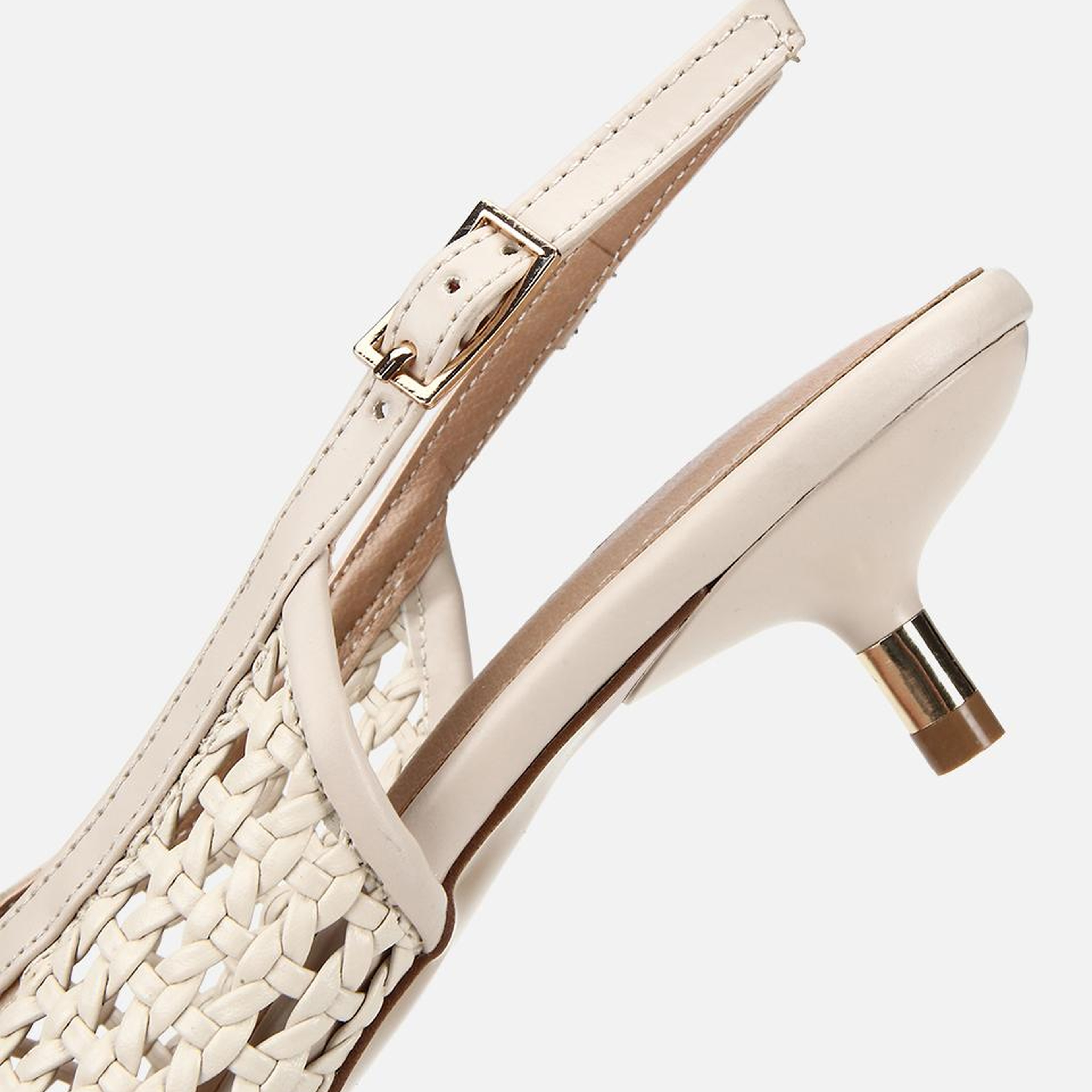 Kadın Bej Örgü Detaylı Mini Topuklu Stiletto
