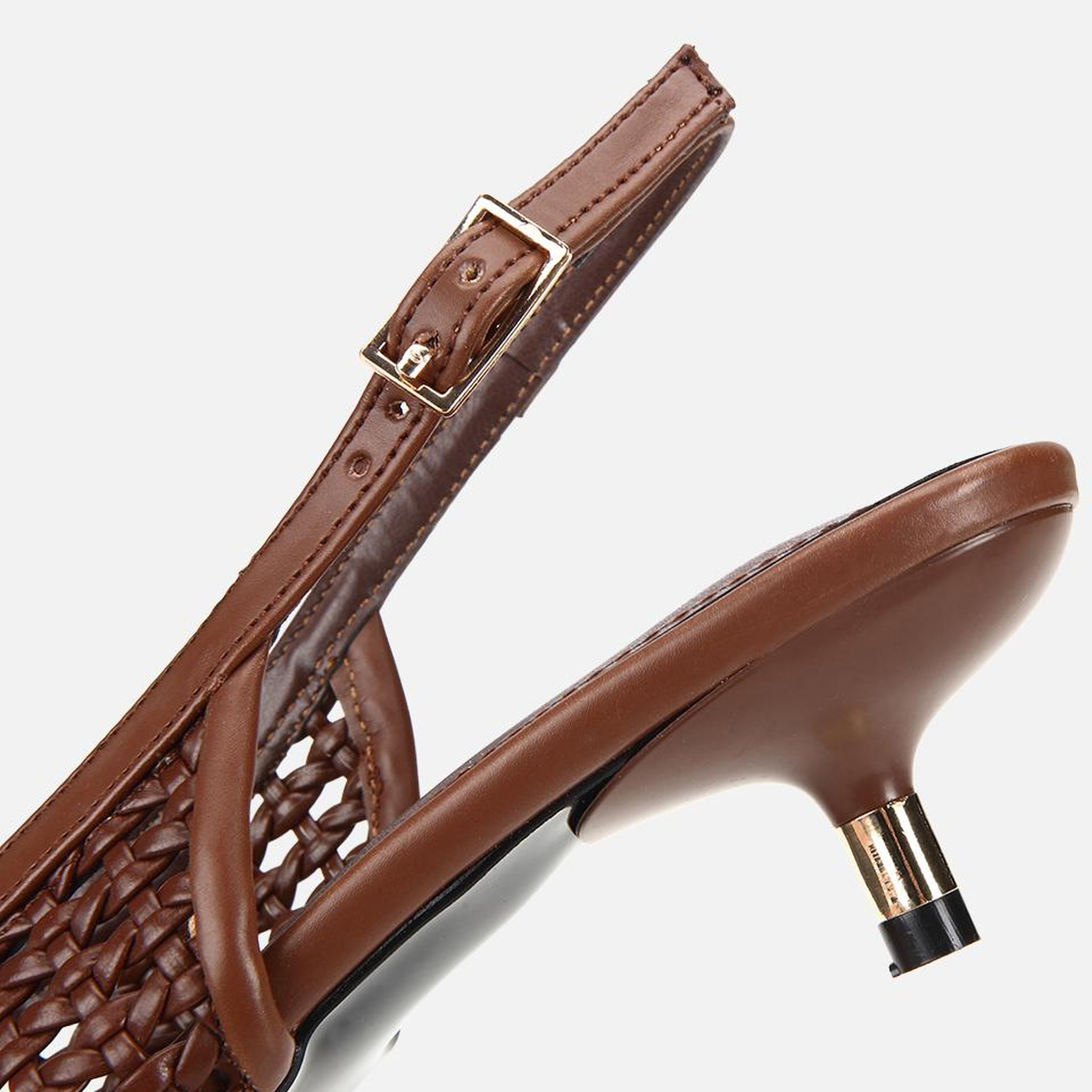 Kadın Kahverengi Örgü Detaylı Mini Topuklu Stiletto