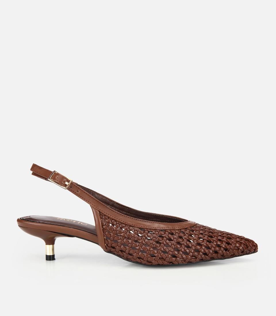 Kadın Kahverengi Örgü Detaylı Mini Topuklu Stiletto