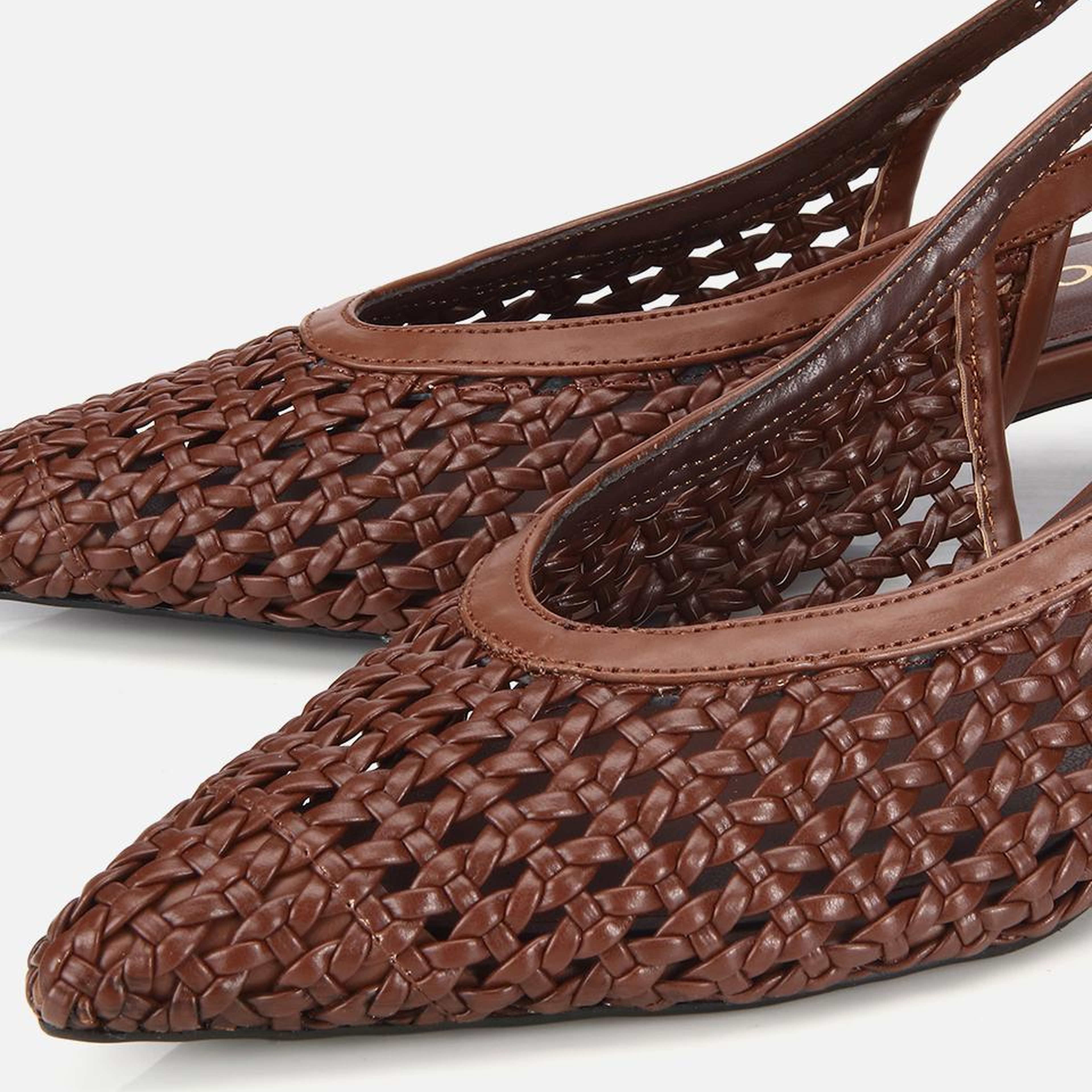 Kadın Kahverengi Örgü Detaylı Mini Topuklu Stiletto