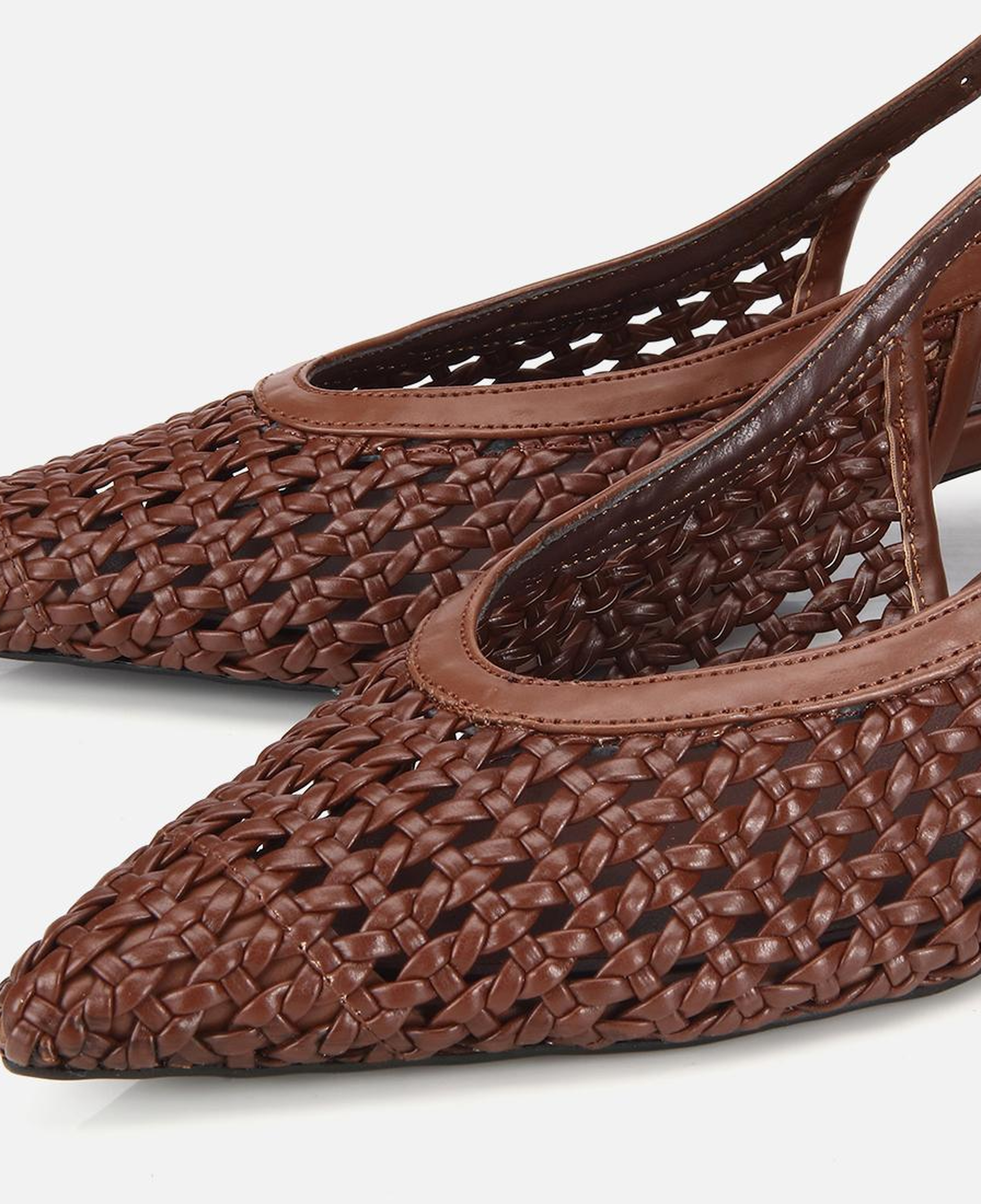 Kadın Kahverengi Örgü Detaylı Mini Topuklu Stiletto