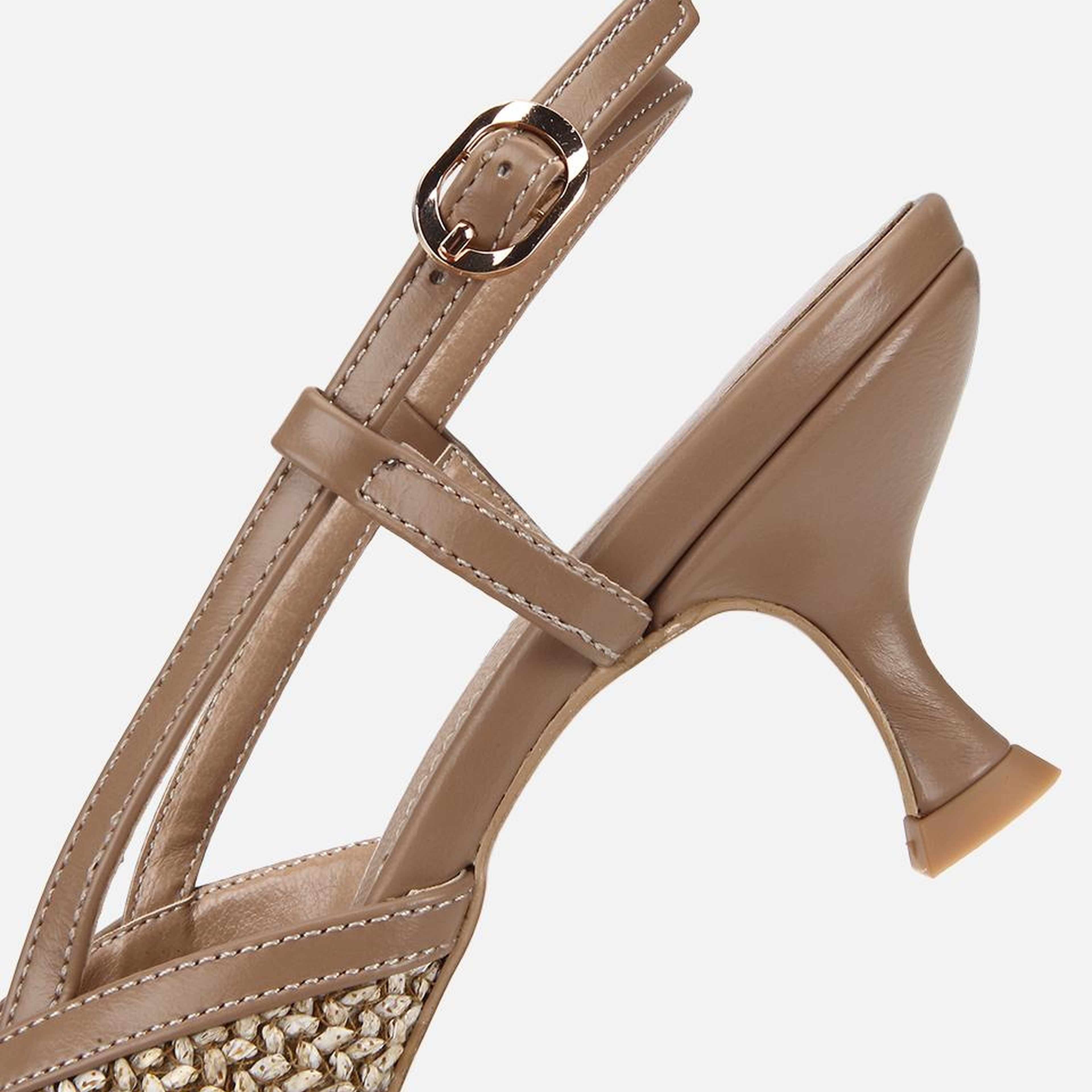 Kadın Vizon Hasır Detaylı Arkası Açık Stiletto