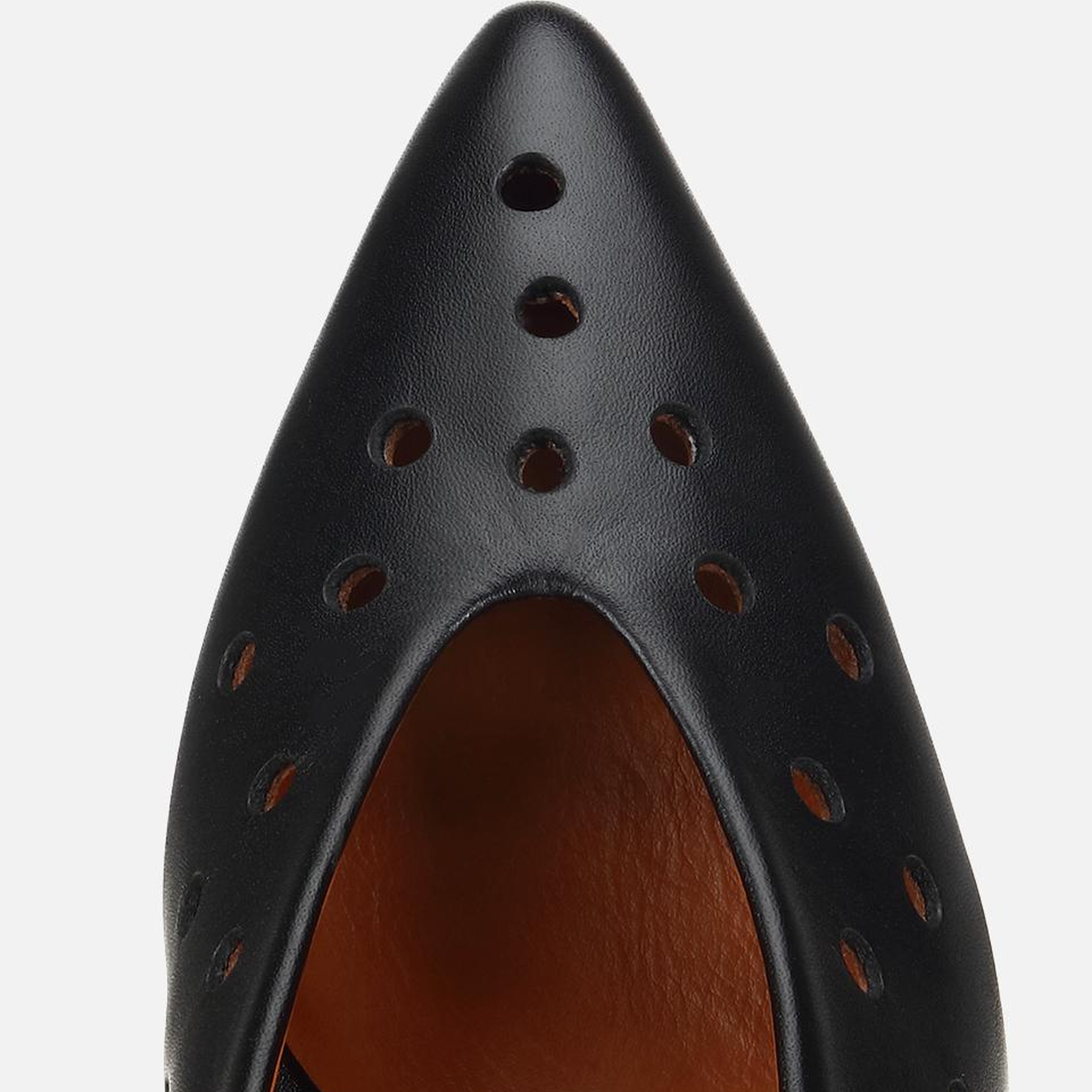 Kadın Deri Siyah Delikli Arkası Açık Kısa Topuklu Stiletto