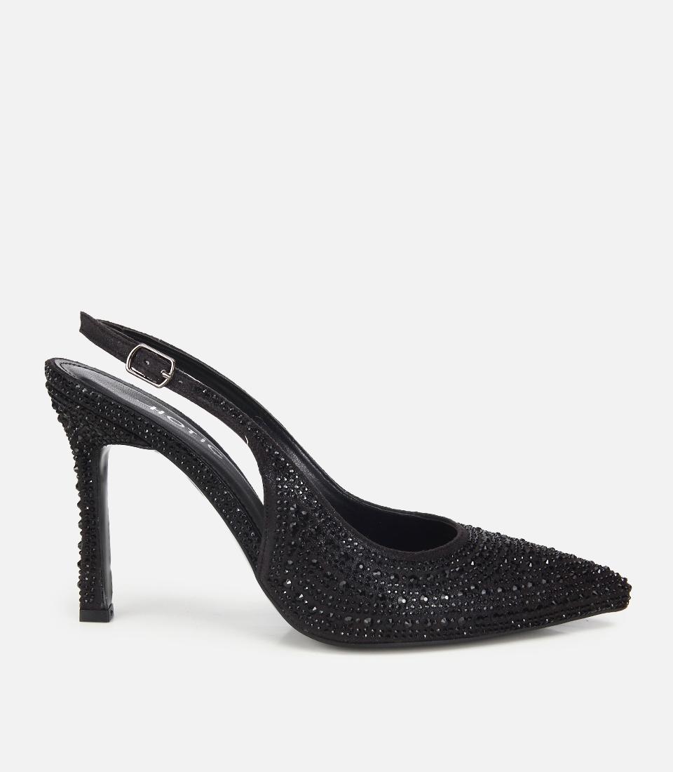 Kadın Siyah Taşlı Arkası Açık Stiletto
