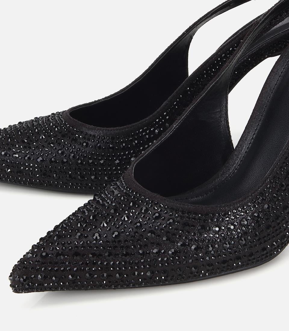 Kadın Siyah Taşlı Arkası Açık Stiletto