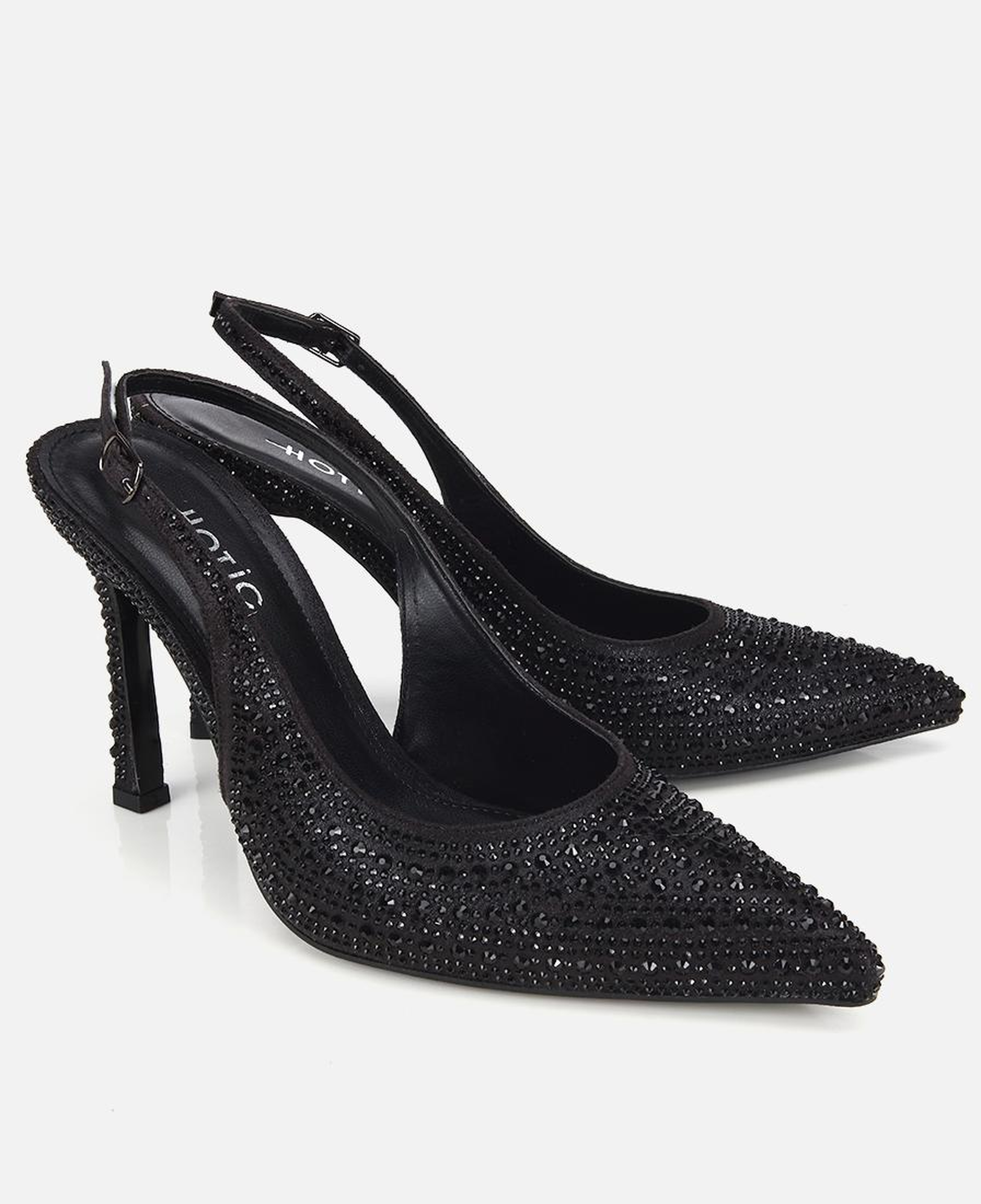 Kadın  Siyah Taşlı Arkası Açık Stiletto