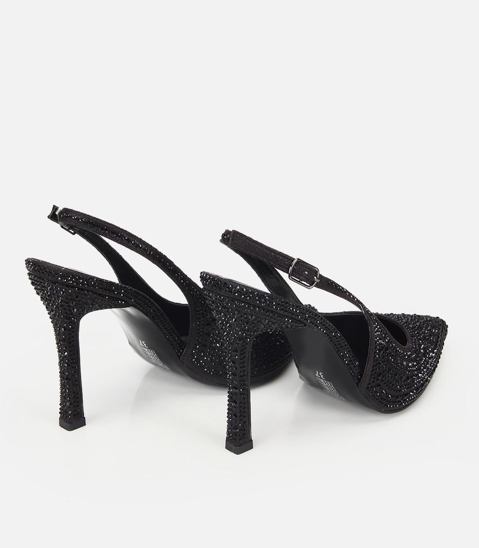 Kadın Siyah Taşlı Arkası Açık Stiletto