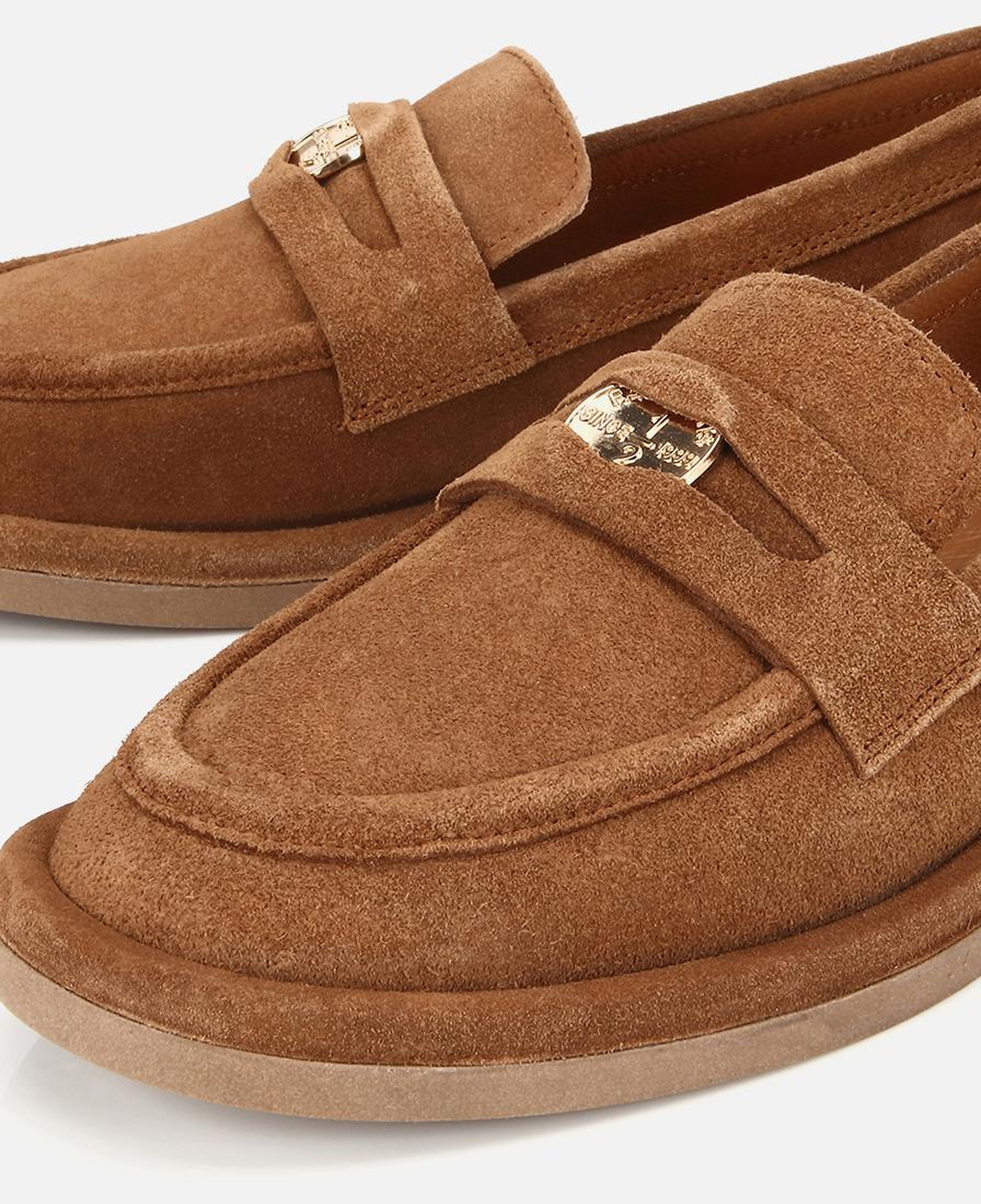 Kadın Süet Deri Taba Tokalı Klasik Loafer