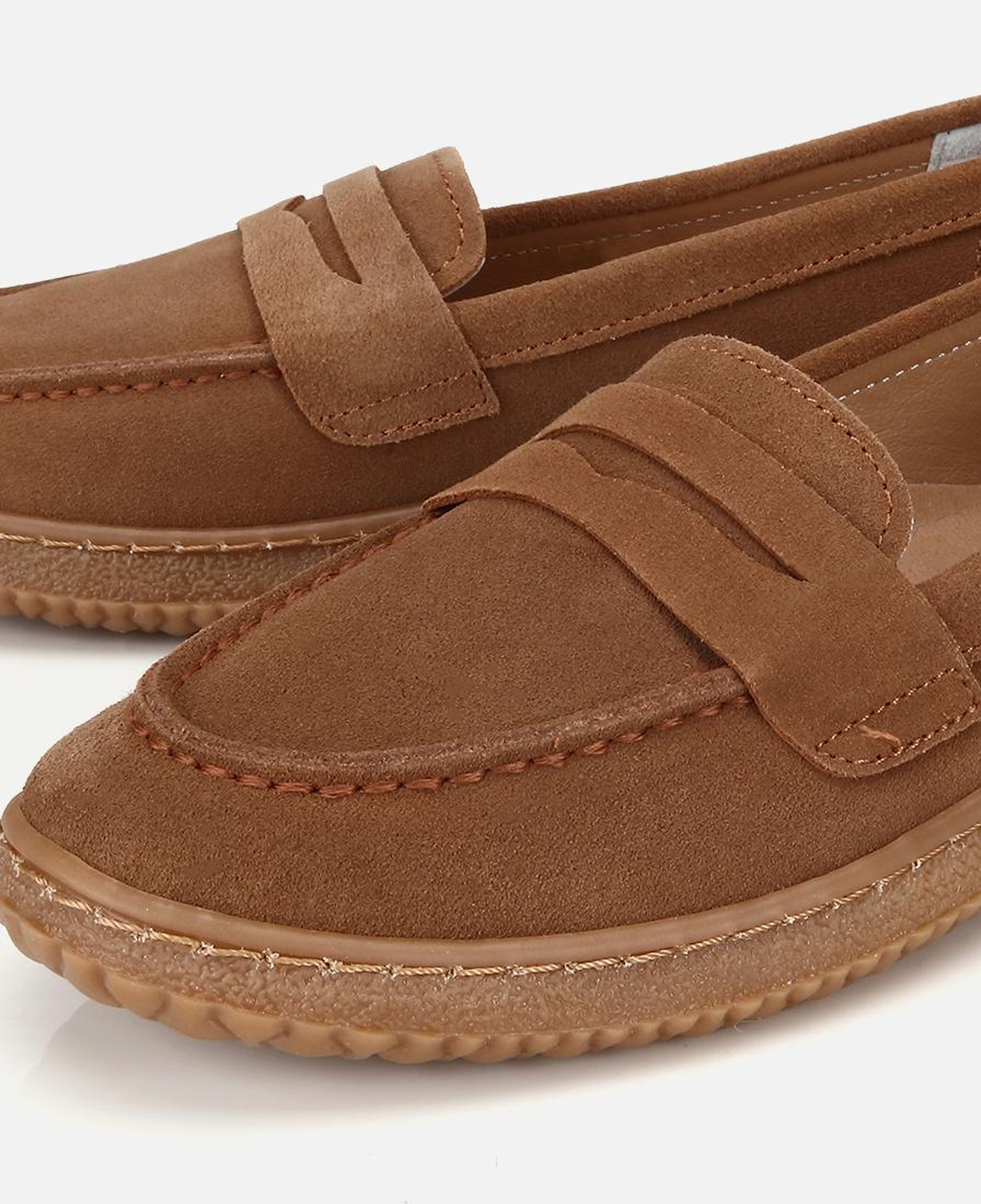 Kadın Süet Deri Taba Yumuşak Tabanlı Günlük Loafer