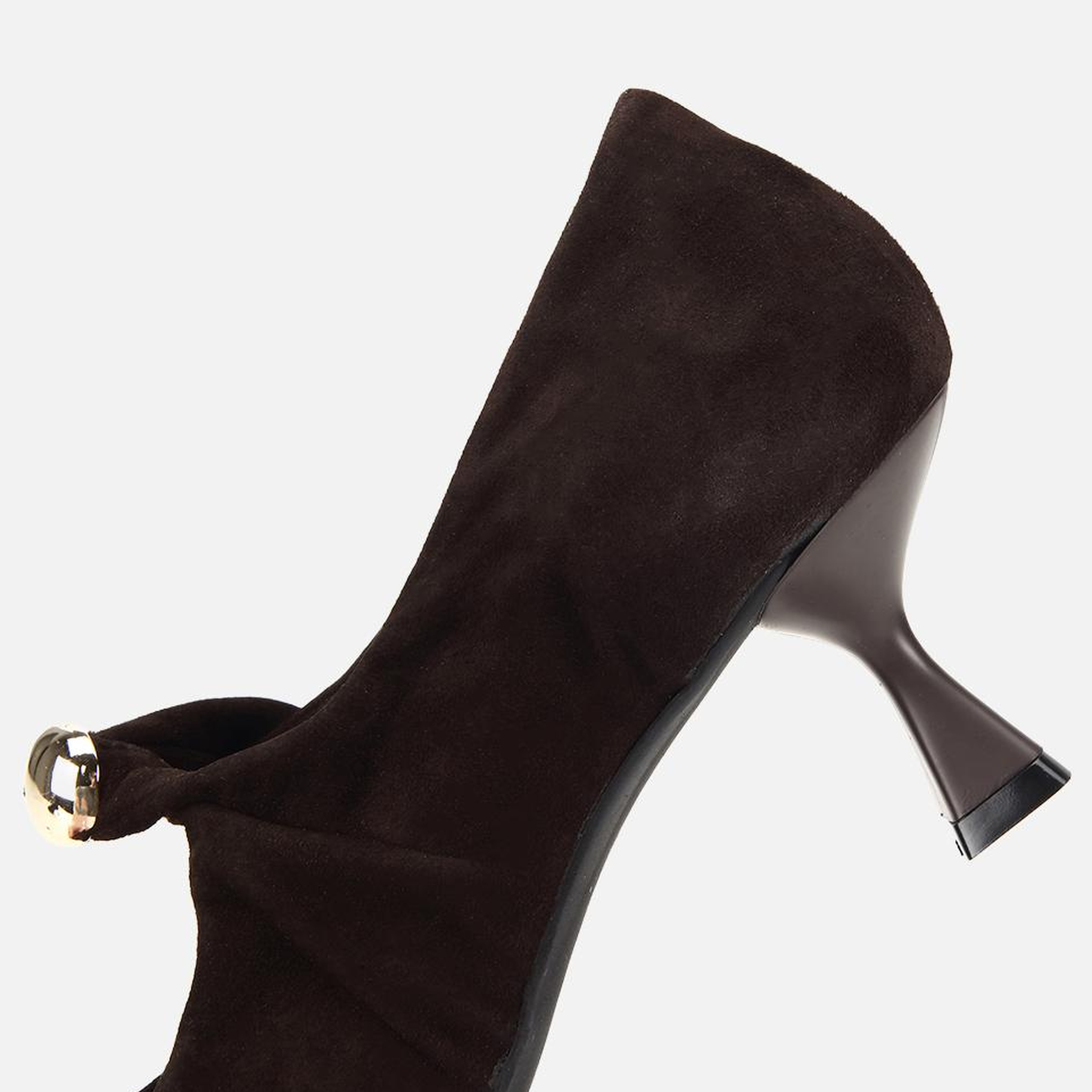 Kadın Süet Deri Kahverengi Gold Toka Detaylı İnce Topuklu Stiletto