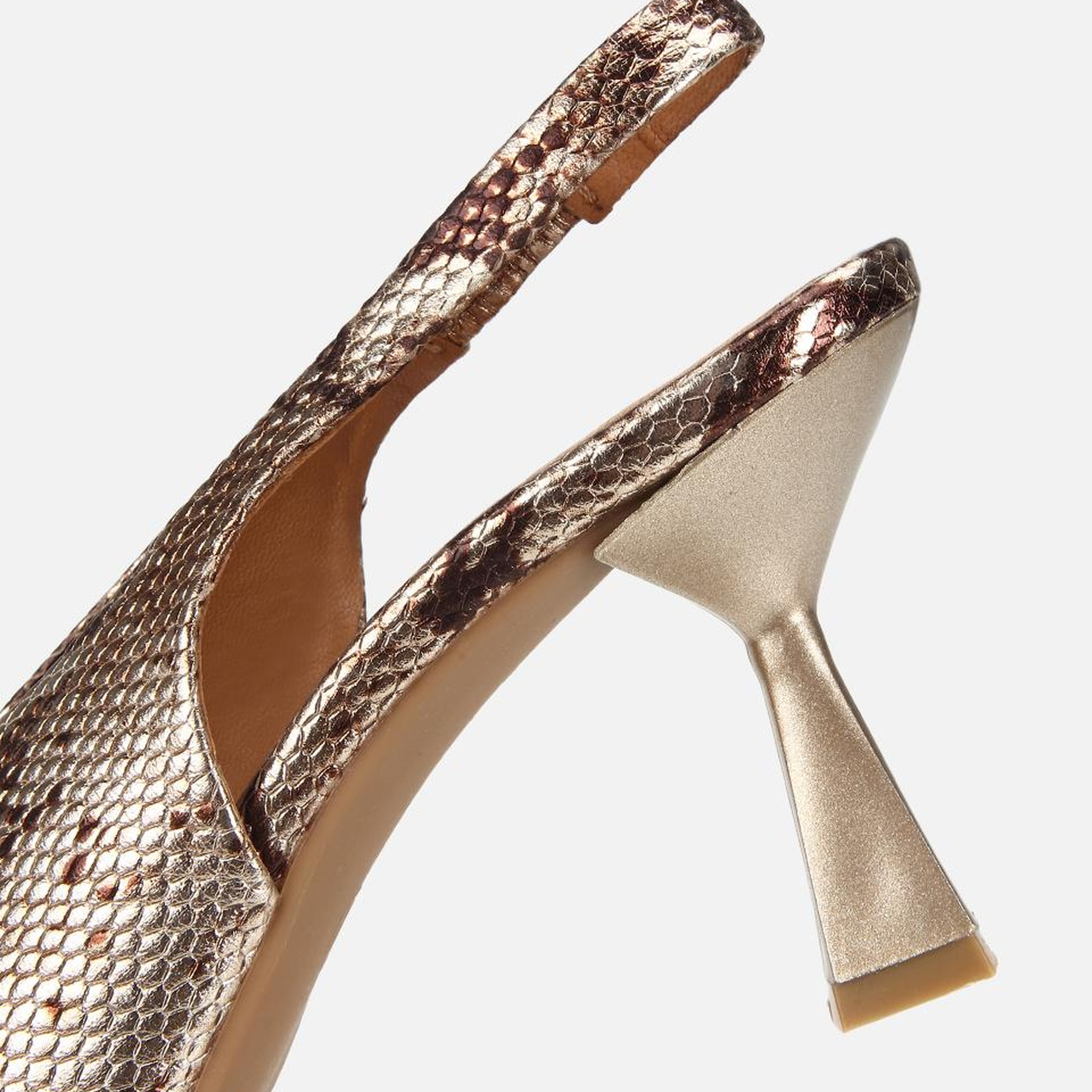 Kadın Deri Gold Arkası Açık Kısa Topuklu Stiletto