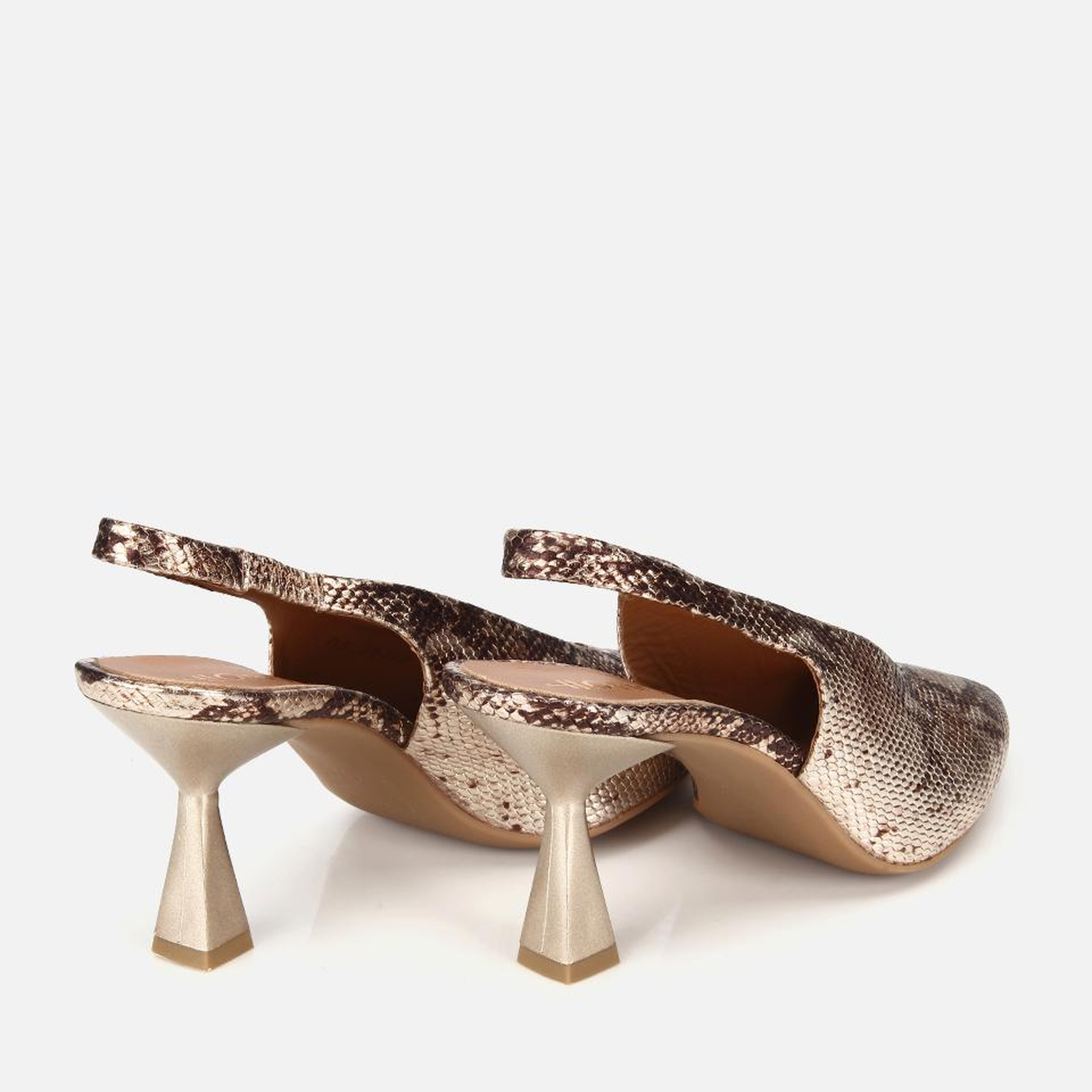 Kadın Deri Gold Arkası Açık Kısa Topuklu Stiletto